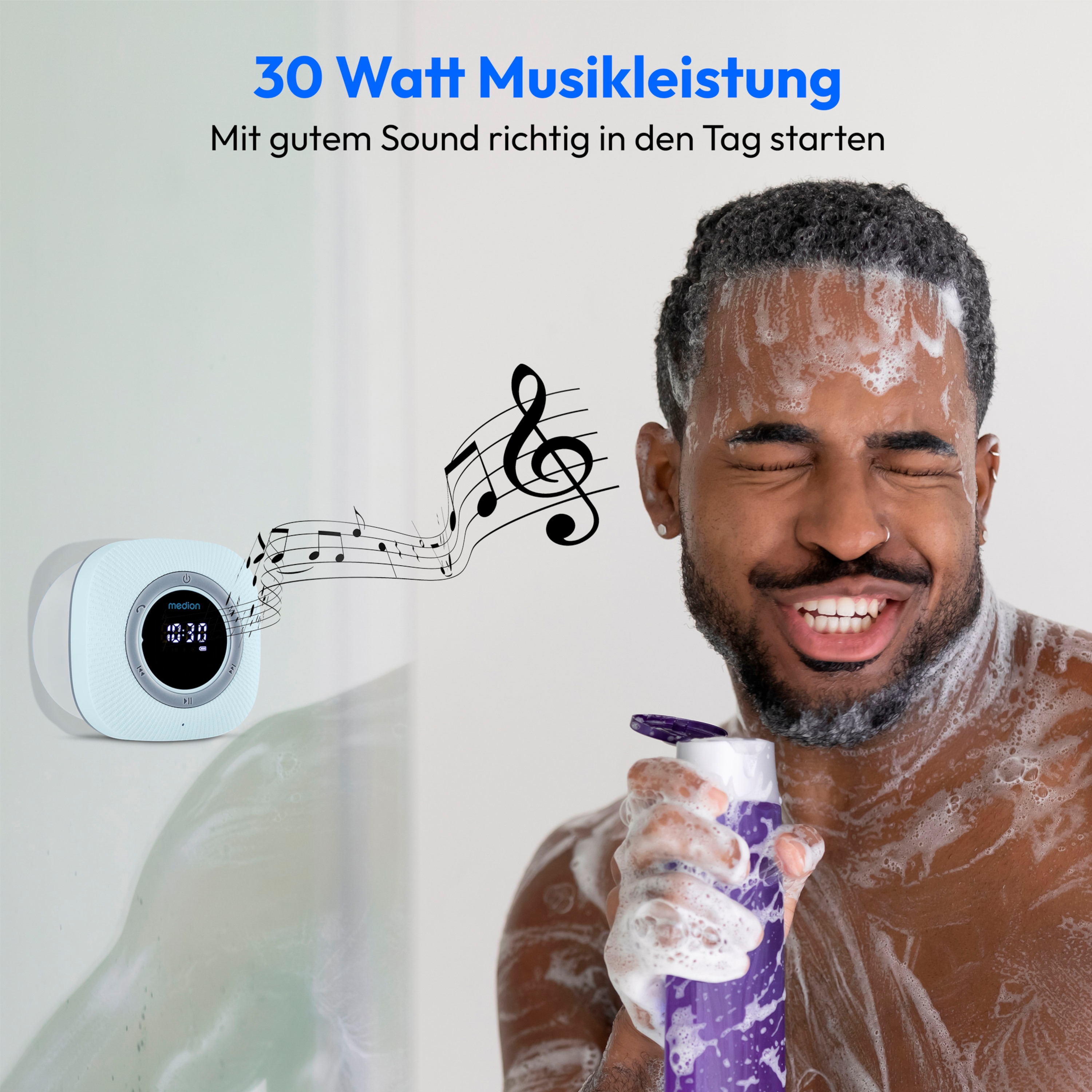 MEDION® LIFE® S66884 Duschradio, LED-Display, UKW-Radio, IPX6 Schutz, Bluetooth® 5.0, 30 W Ausgangsleistung (3 W RMS)