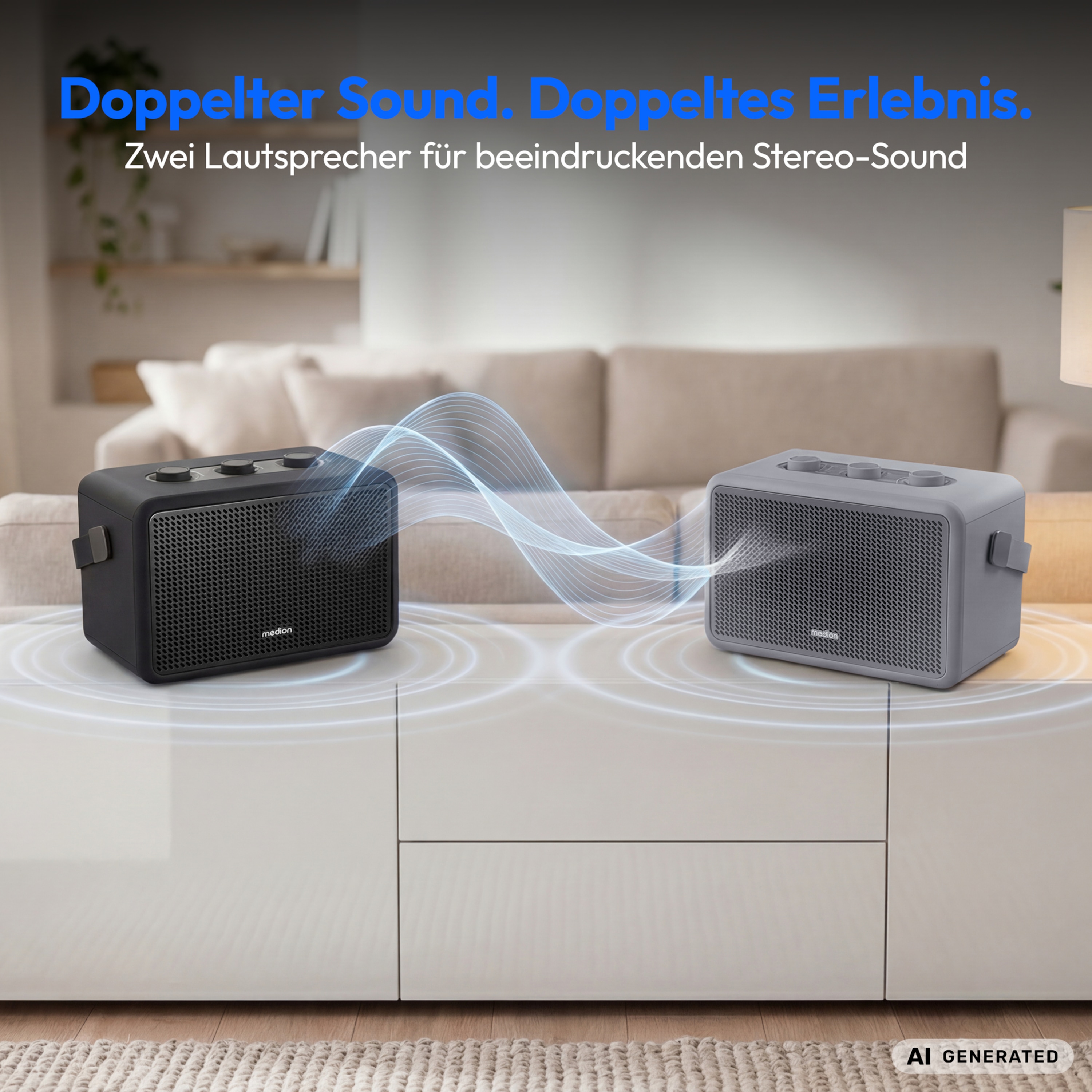 MEDION® LIFE BXO-1 Bluetooth® Lautsprecher schwarz, 2 x 15W RMS, integrierter Akku mit bis zu 15 Stunden Laufzeit, Bluetooth® 5.3, robustes & mobiles Design