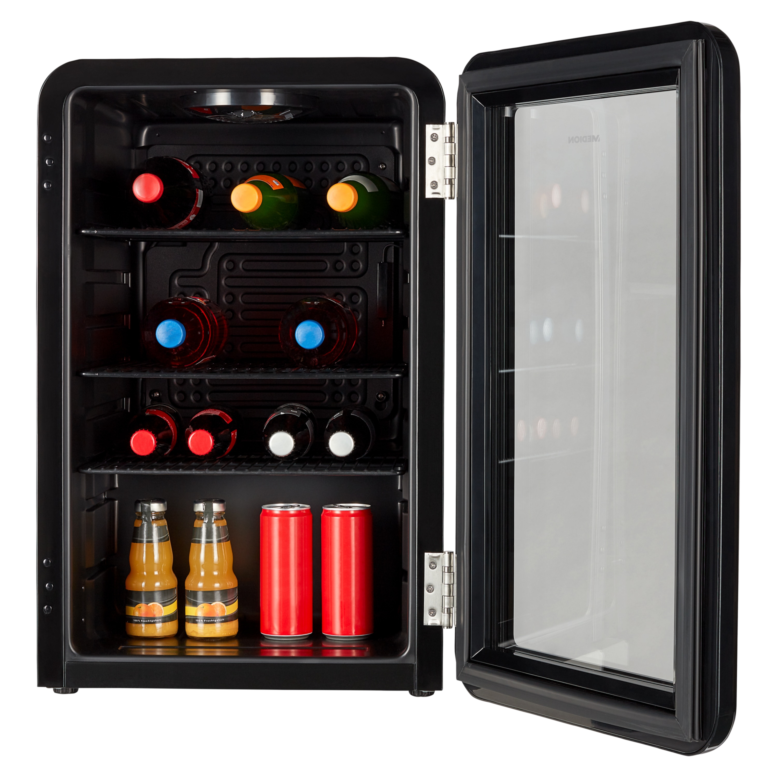 MEDION® Retro Getränke- Kühlschrank MD 37295, 70 L Fassungsvermögen, manuelle Temperaturkontrolle, stylishes Design, höhenverstellbare Füße