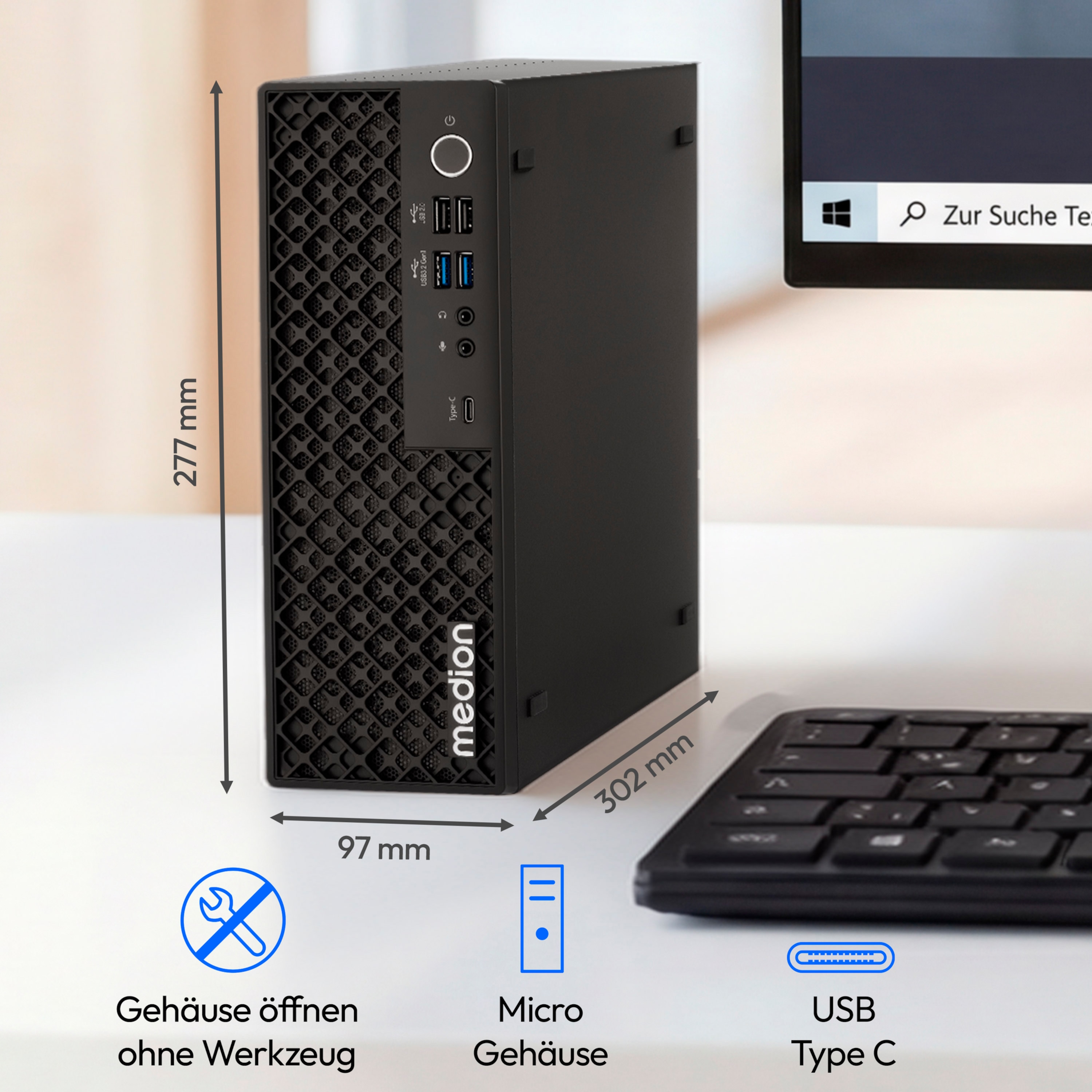MEDION® Picoworx T80 III Mini PC; Copilot+ PC, Intel® Core™ Ultra 7 258V, Windows 11 Pro, 1 TB SSD, 32 GB RAM