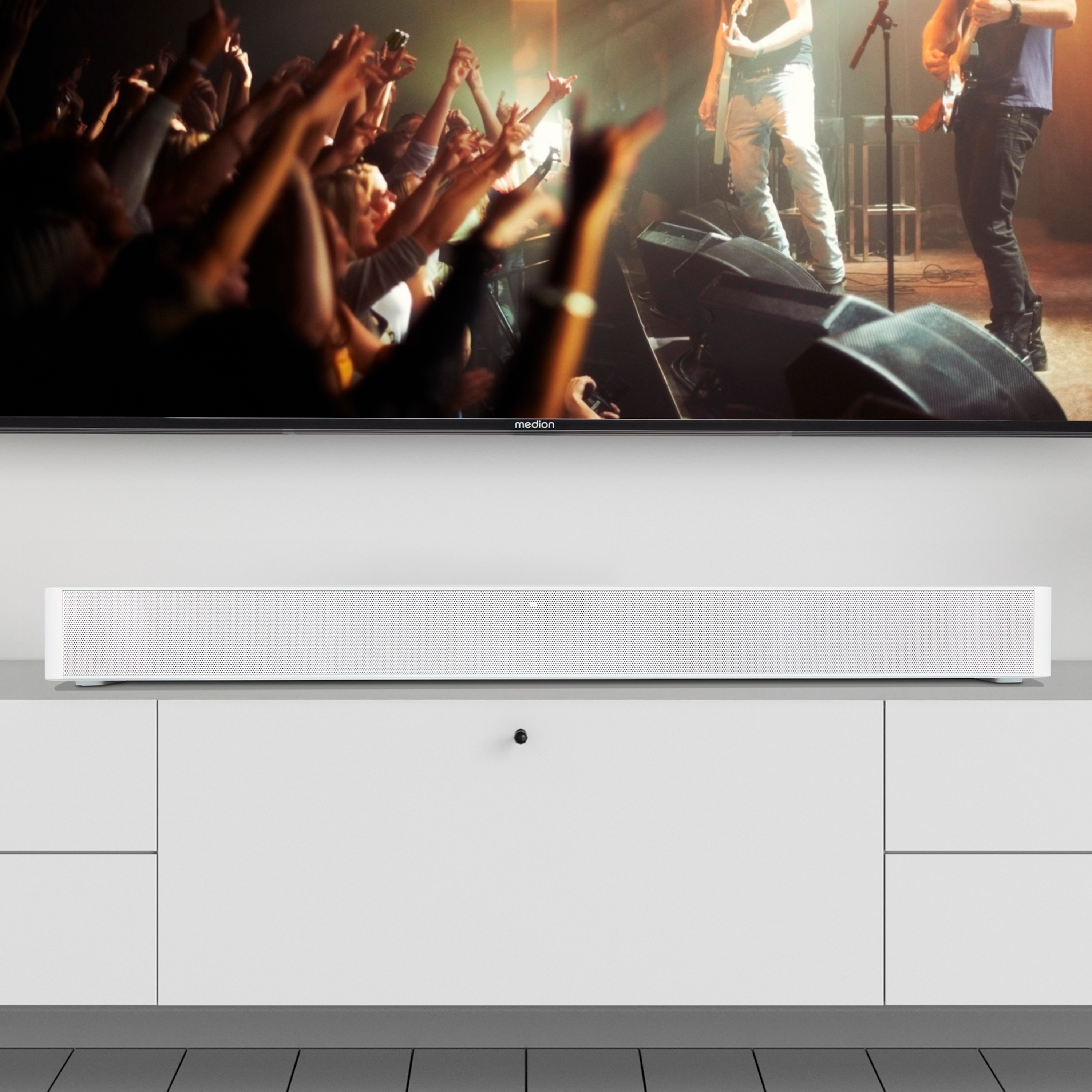 MEDION® LIFE® P61155 2.0 Soundbar, ideale Ergänzung zum TV bzw. Heimkino, kabellose Musikübertragung von Smartphone & Co via Bluetooth® 5.1, kompakte Soundbar mit Touch- & Fernbedienung