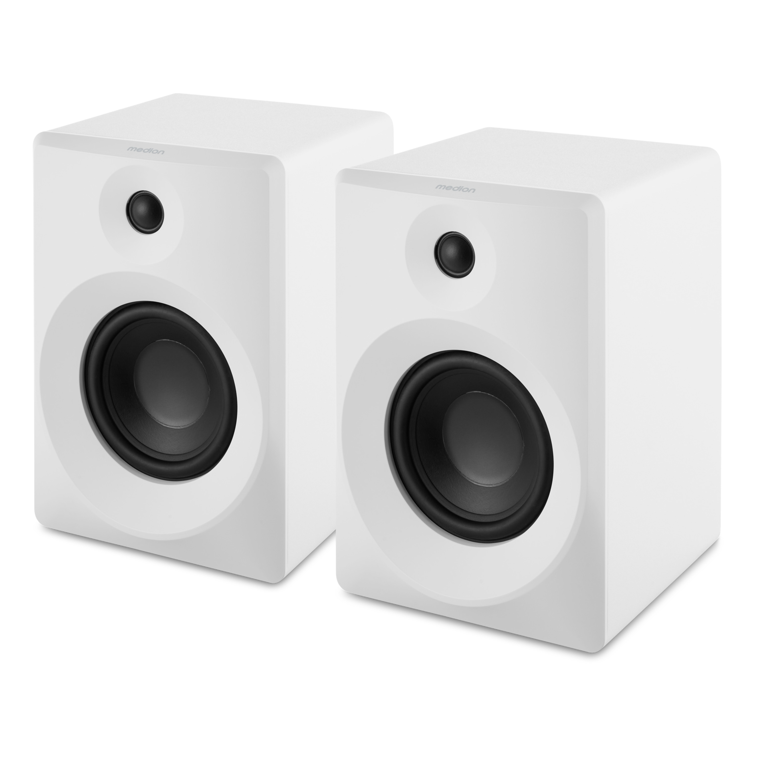 MEDION® LIFE® P61925 Regallautsprecher, aktiver & passiver Lautsprecher, 2-Wege-System, Bluetooth® 5.0, Stereo-Sound mit integriertem Hochtöner und Subwoofer, 2 x 50 W RMS