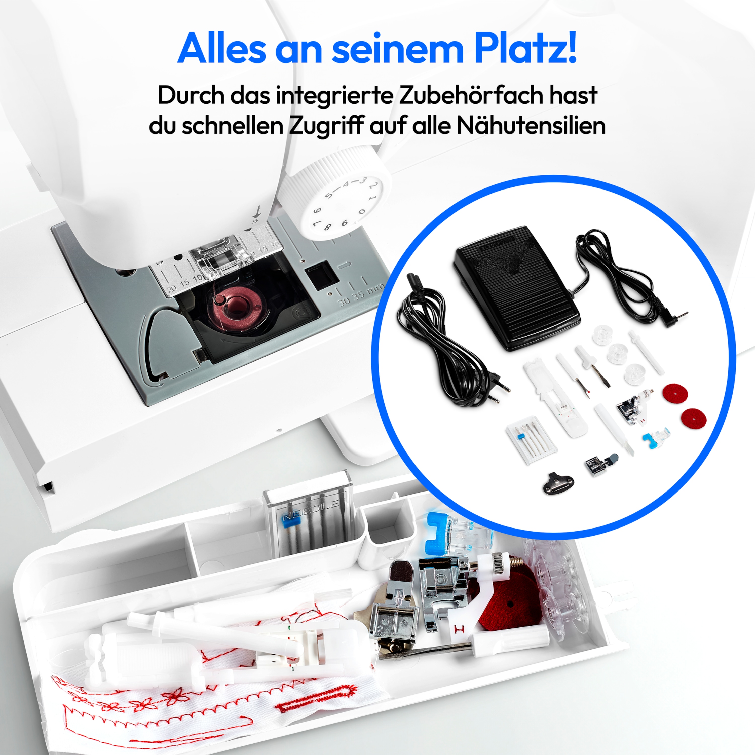 MEDION® LIFE® Digitale Nähmaschine SD36 (MD11881), einstellbare Stichlänge und Stichbreite, 270 Stichmuster, Integriertes Zubehörfach, 36 Watt Motorleistung