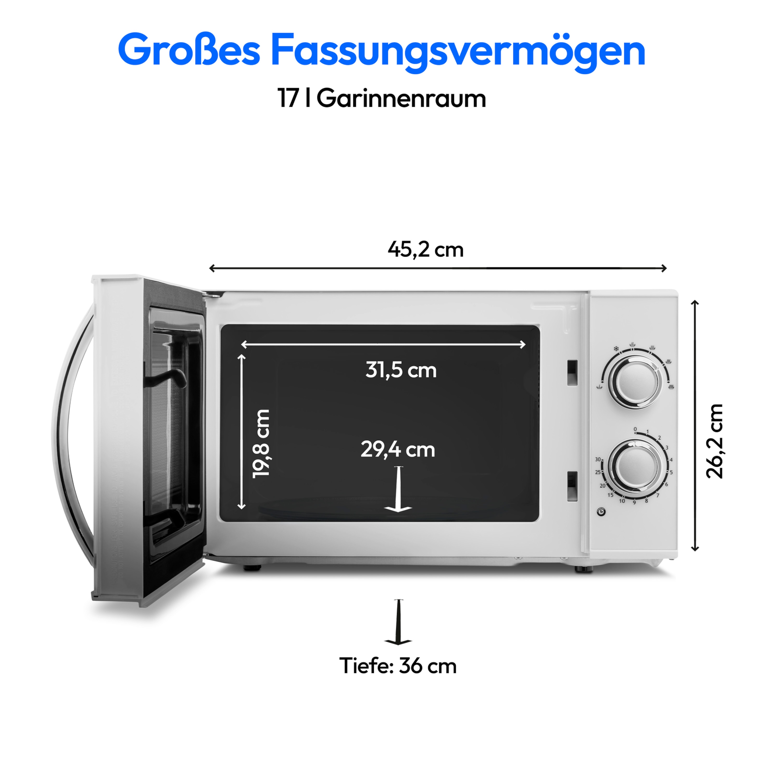 MEDION® LIFE® Mikrowelle MD 15644, 700 Watt Leistung, 17 L Kapazität, 6 Leistungsstufen, Auftaufunktion