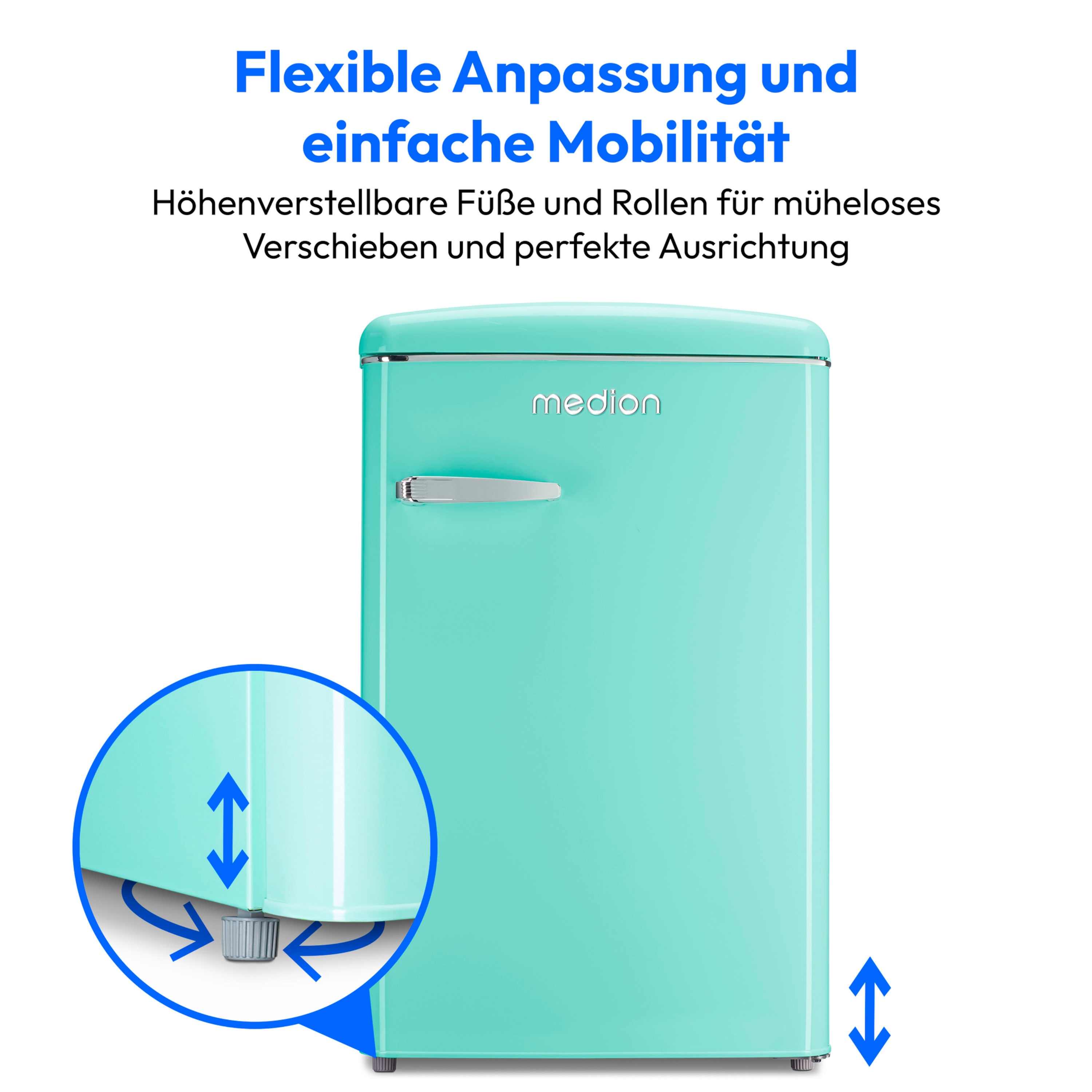 MEDION® LIFE® Retro Kühlschrank mit Gefrierfach MD37790, 108 L Gesamtnutzinhalt, 37 dB, höhenverstellbare Füße, Energieeffiziensklasse D