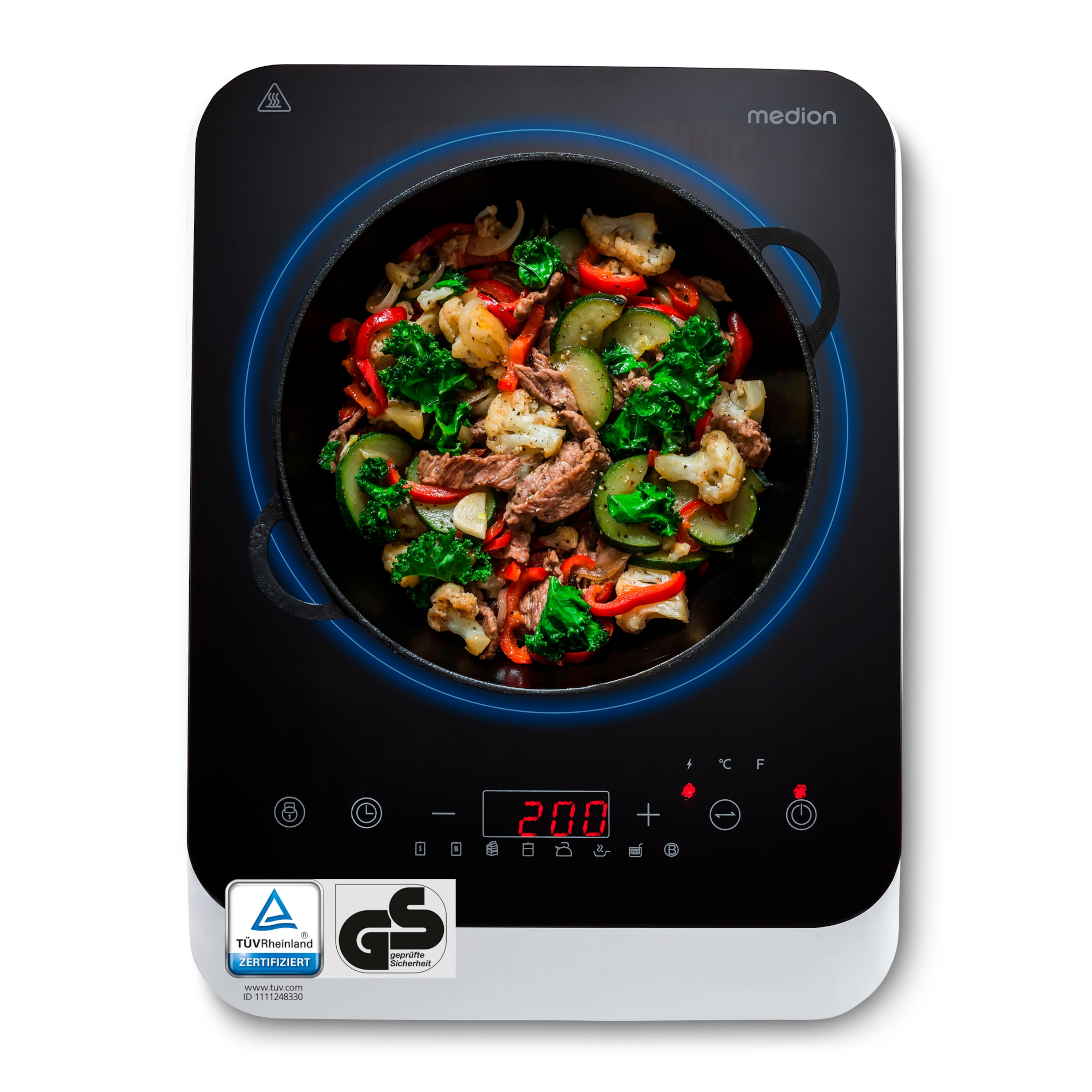 MEDION® LIFE® Induktions- kochplatte   MD 18490, 2000 Watt Induktionsleistung, 8 Automatikprogramme, automatische Topferkennung