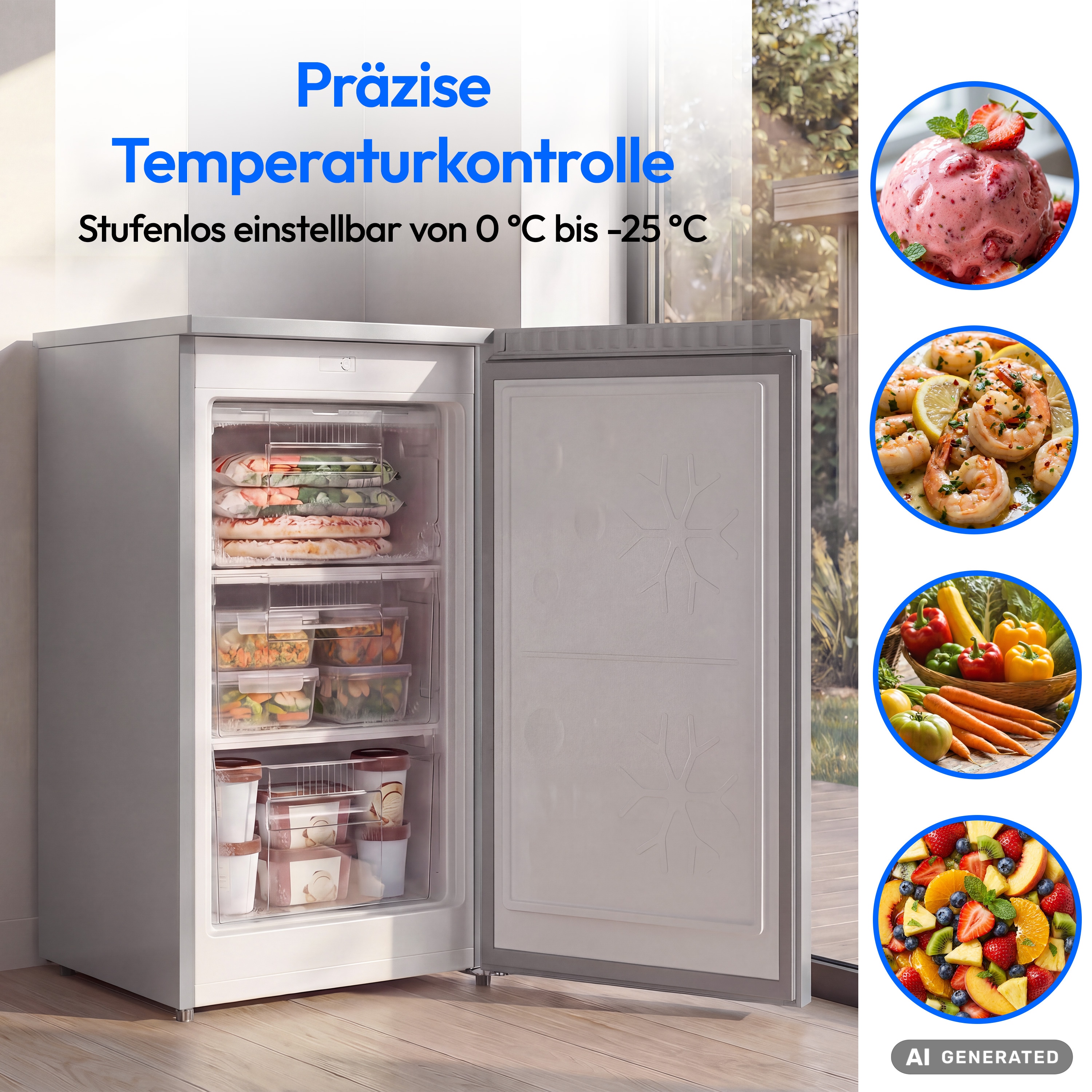MEDION® LIFE Gefrierschrank MD370018 Weiss, 85 L Nutzinhalt, 3 Türfächer, manuelle Abtauung, Temperaturbereich 0–5 °C, Energieklasse C, leiser Kompressorbetrieb (39 dB), wechselbarer Türanschlag