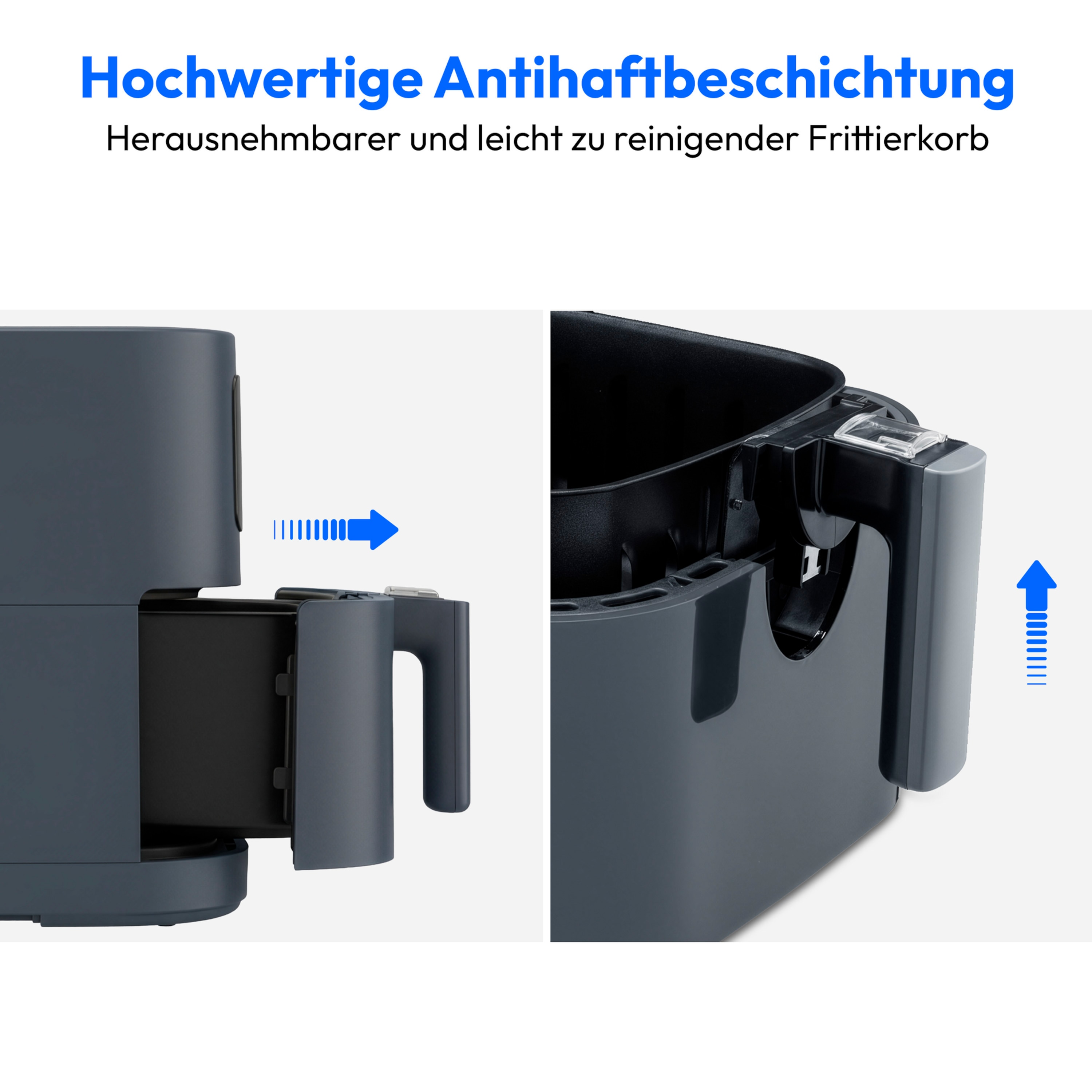 MEDION® LIFE® E40 XL Heißluftfritteuse MD 11740 matt grau, 100 Rezepte in der Life+ App, ölfreies Frittieren, 9 Automatikprogramme, 5,2 L Korbvolumen