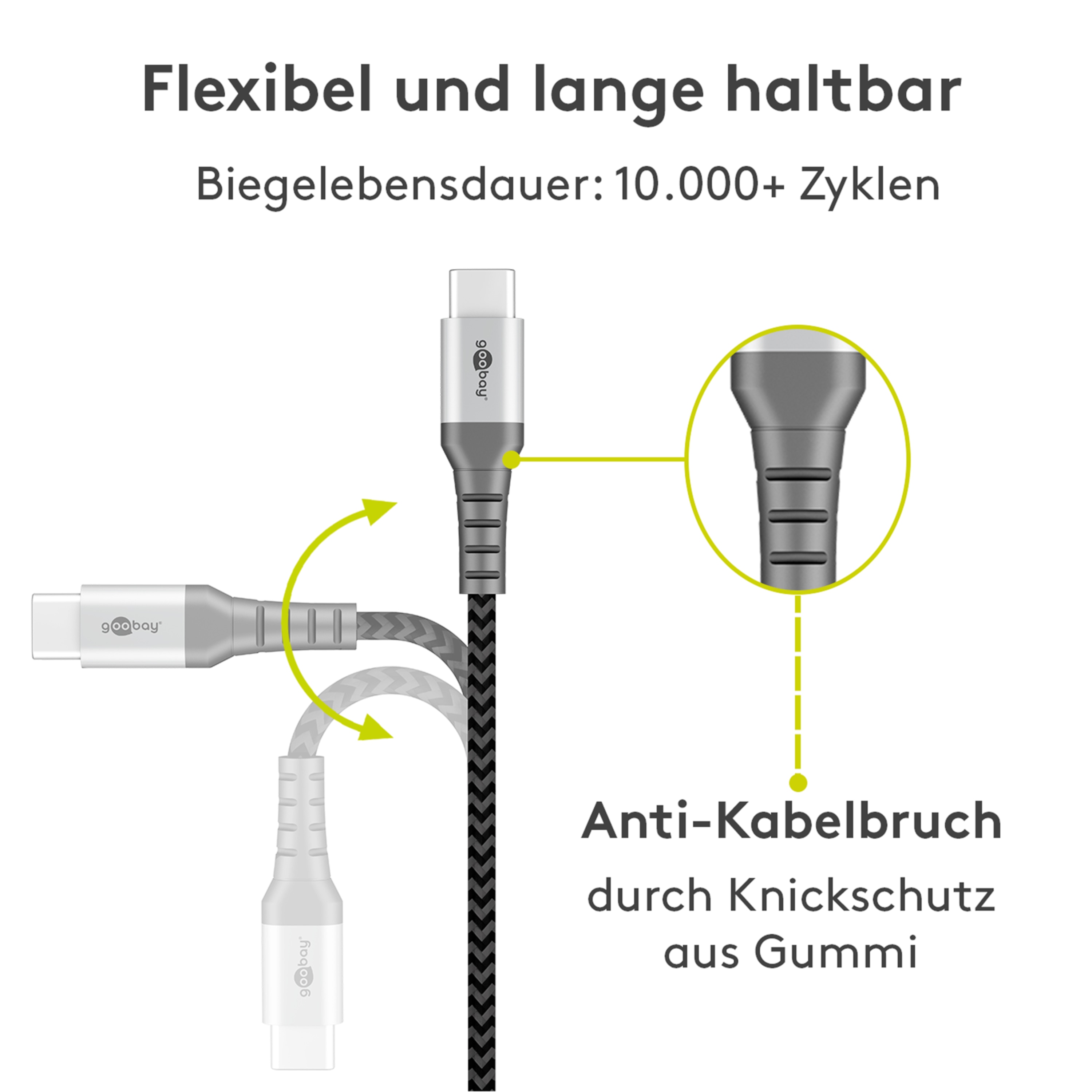 WENTRONIC USB-C auf USB-A Textilkabel mit Metallsteckern, elegantes und extra robustes Verbindungskabel, für Geräte mit USB-C Anschluss