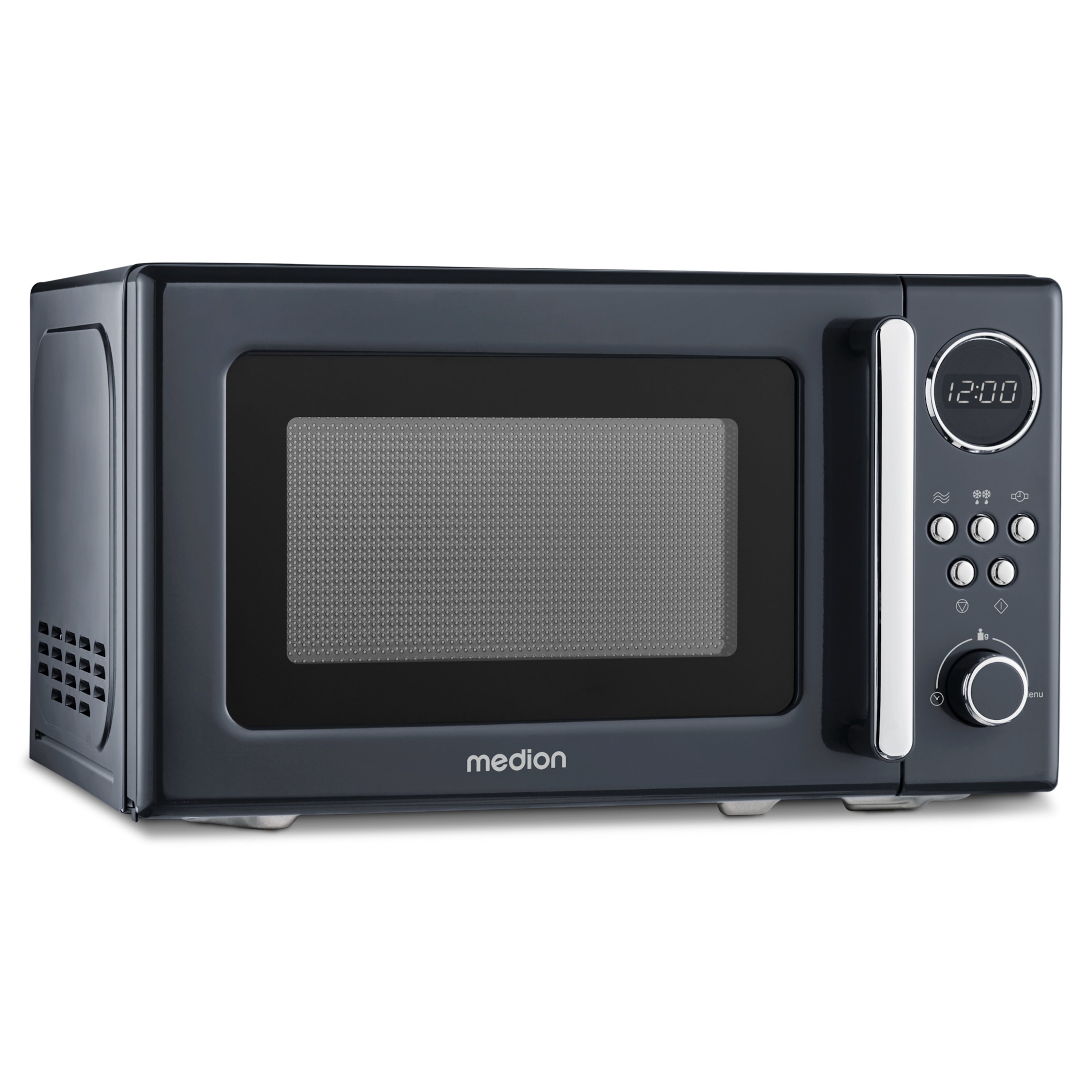 MEDION® Retro-Mikrowelle MD 15000, grau, 800 W Leistung, 20 L kompakt, 5 Mikrowellenstufen, Auftaufunktion, Timerfunktion, stilvolles Retro-Design
