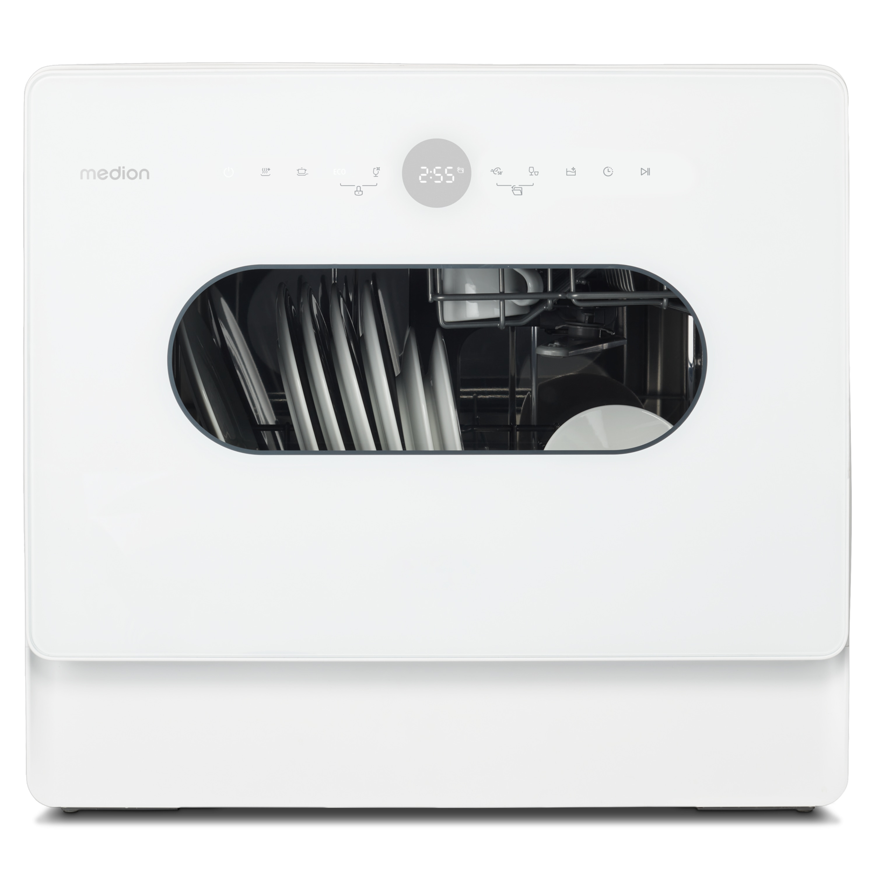 MEDION® LIFE® Tischgeschirrspüler DWT51 (MD 37766), 7 Reinigungsprogramme, Eimer-Funktion und Wasseranschluss, für 5 Gedecke, EasyFit Design, Touch-Bedienfeld, LED-Display