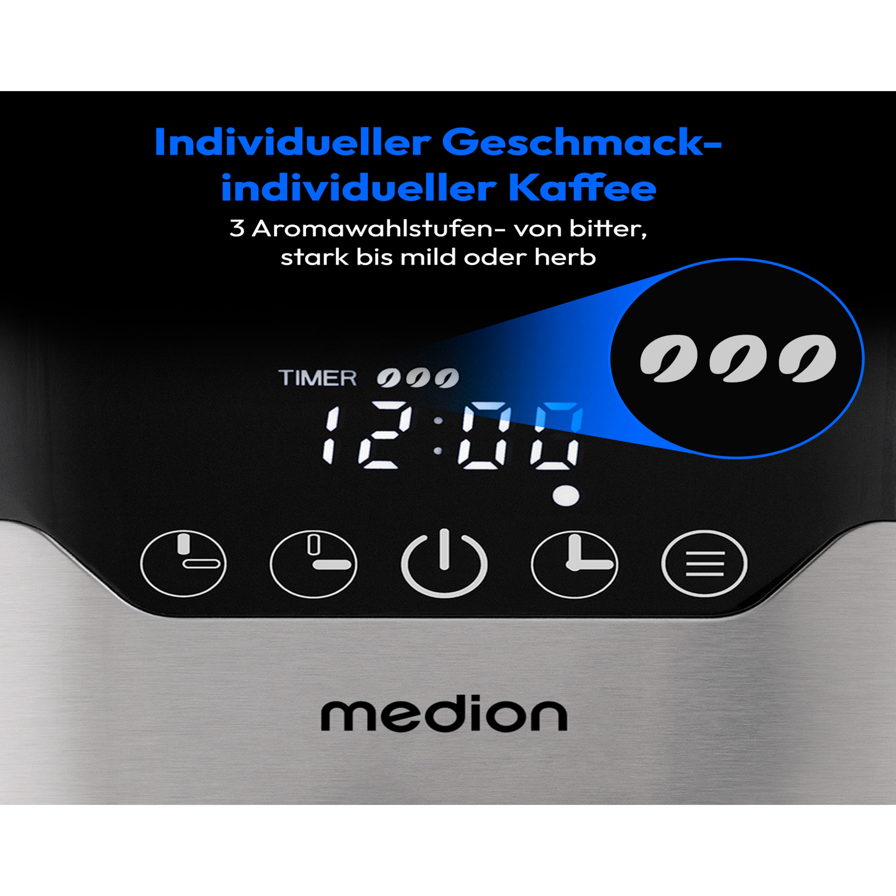 MEDION® LIFE® Kaffeemaschine mit Thermoskanne MD 18458, Timer-Funktion, Tropf-Stopp, 900 Watt, 1,1 Liter Fassungsvermögen, Aromawahlschalter