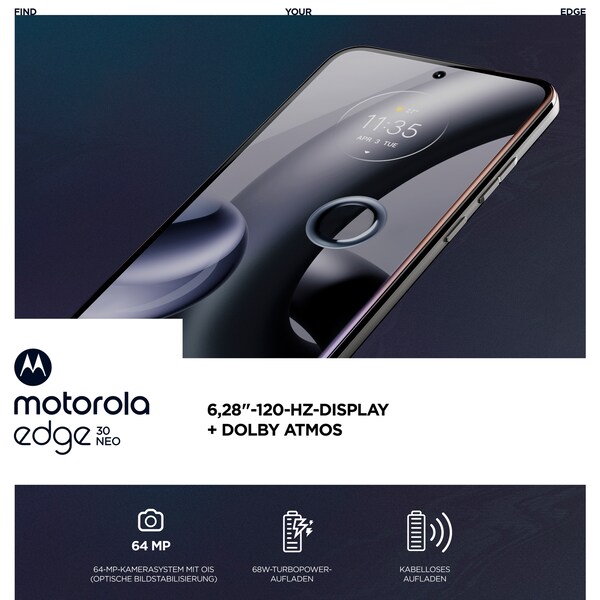 MOTOROLA Edge 30 Neo, 256 GB, Schwarz Onyx