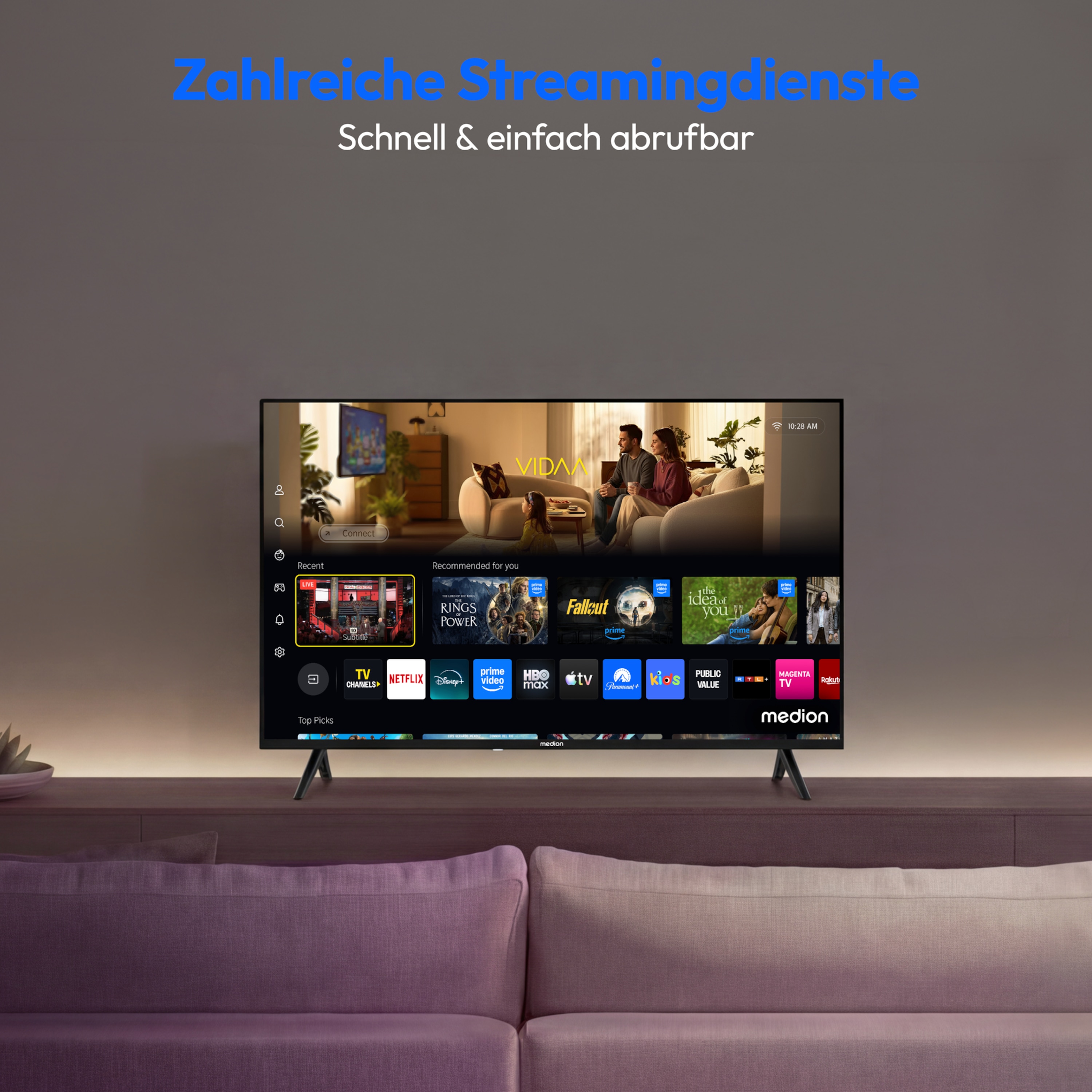 MEDION® LIFE MD 843102 Smart-TV - Modell 2026, 108 cm (43'') Full HD Display, PVR ready, HD Triple Tuner, VIDAA App Store, NETFLIX, Disney+, DAZN, Amazon Prime Video, Paramount+, Apple TV, Magenta TV, HBOmax, RTL+, Joyn App