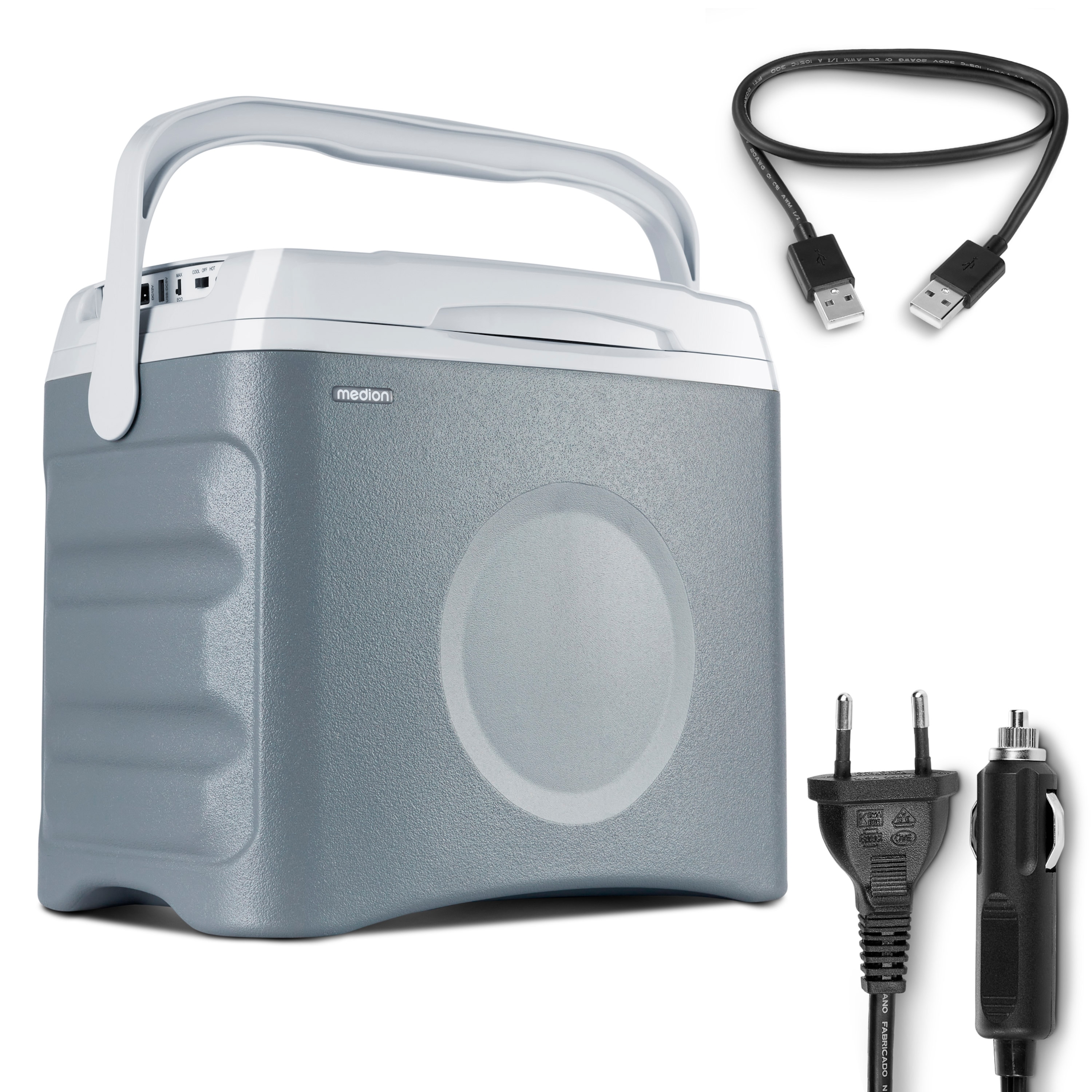 MEDION® LIFE® Thermoelektrische Kühlbox MD 10735, Kühl- und Warmhaltefunktion, 25 L Kapazität, 12V-, 230V- und USB-Anschlüsse zur Stromversorgung