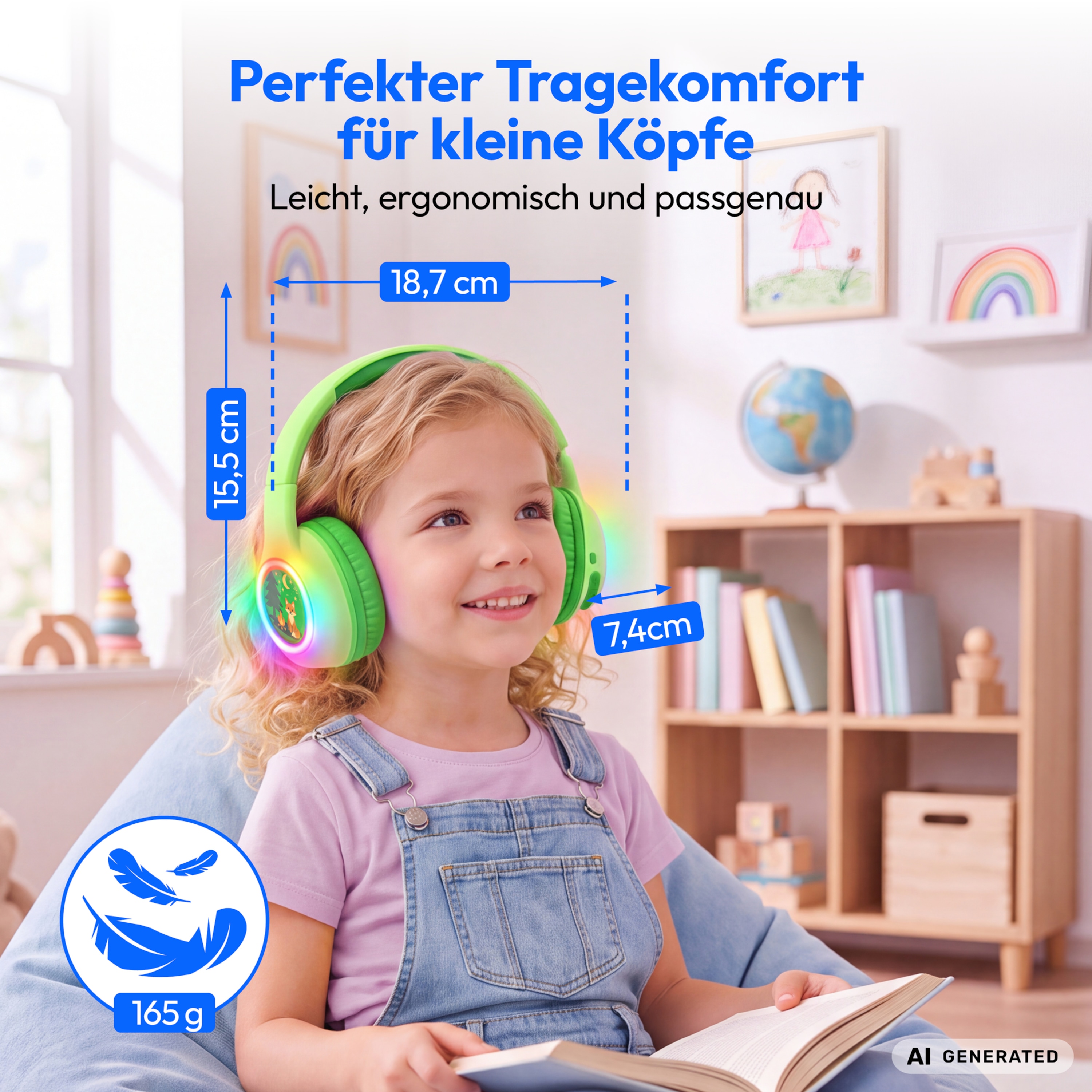 MEDION® LIFE HE-1 Kids Bluetooth Kinderkopfhörer, 3-stufiger Gehörschutz, bis zu 85 Std. Akkulaufzeit, MP3-Player, Bluetooth 5.4, AUX & microSD, LED-Lichtring, austauschbare Designs