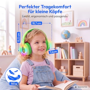 MEDION® LIFE HE-1 Kids Bluetooth Kinderkopfhörer, 3-stufiger Gehörschutz, bis zu 85 Std. Akkulaufzeit, MP3-Player, Bluetooth 5.4, AUX & microSD, LED-Lichtring, austauschbare Designs