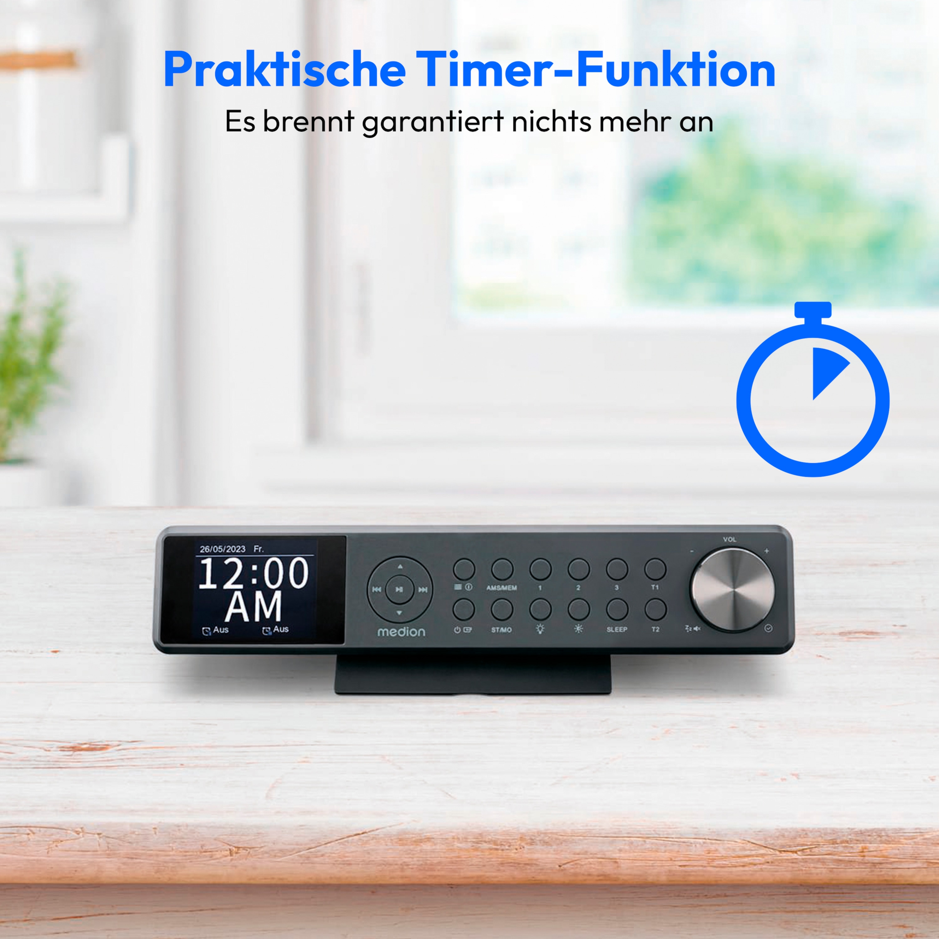 MEDION® LIFE® P66750 DAB+ Premium Küchenradio, 6,1 cm (2,4'') TFT-Farbdisplay, DAB+/PLL-UKW Radio, Bluetooth® 5.0, LED-Beleuchtung, 2 x 3 W RMS