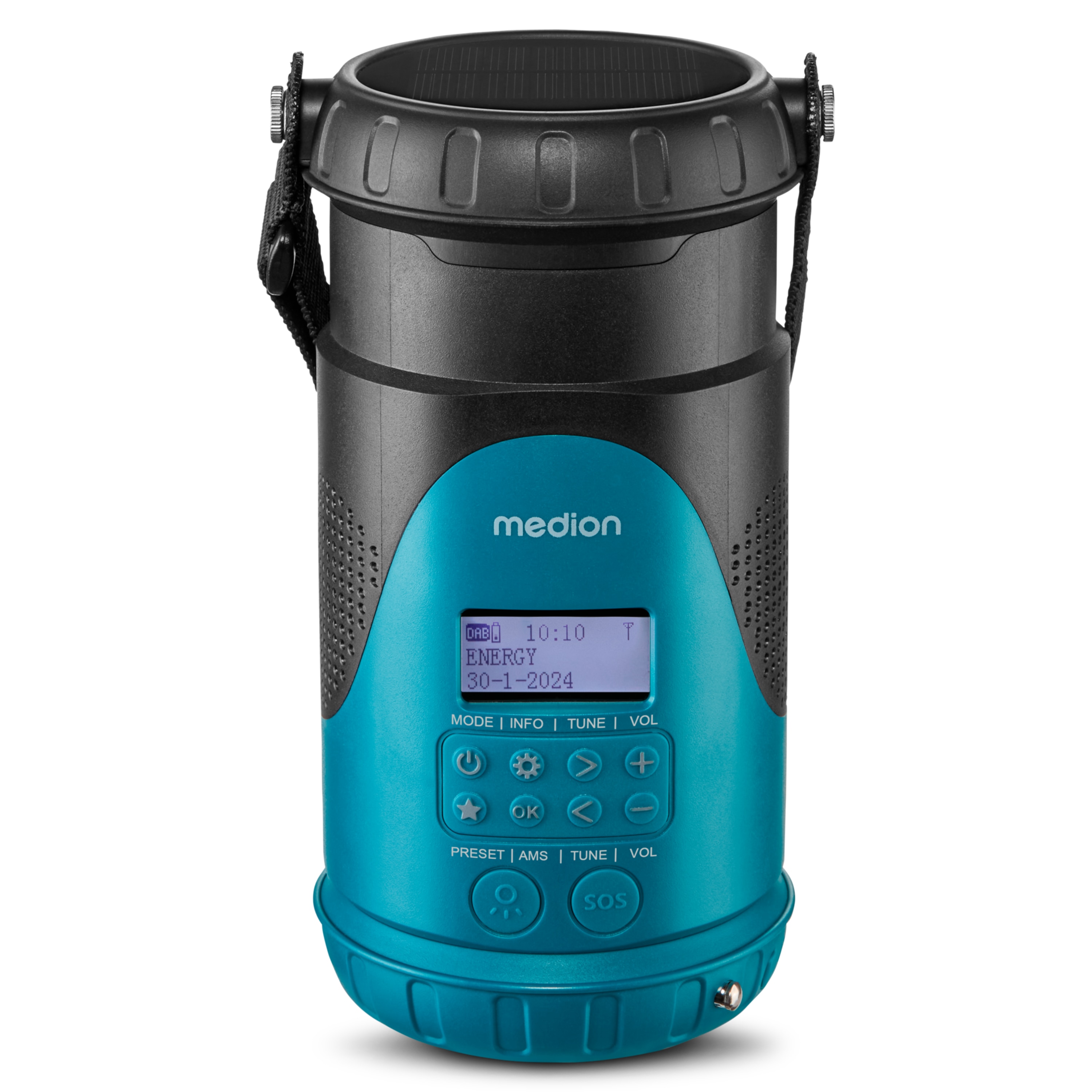 MEDION® LIFE® E66810 Tragbares Laternen-Radio, DAB+/UKW Radio, Bluetooth® 5.2, Strahlwasserschutz (IP25), LCD-Display, robustes Gehäuse, 2 x 3 W RMS