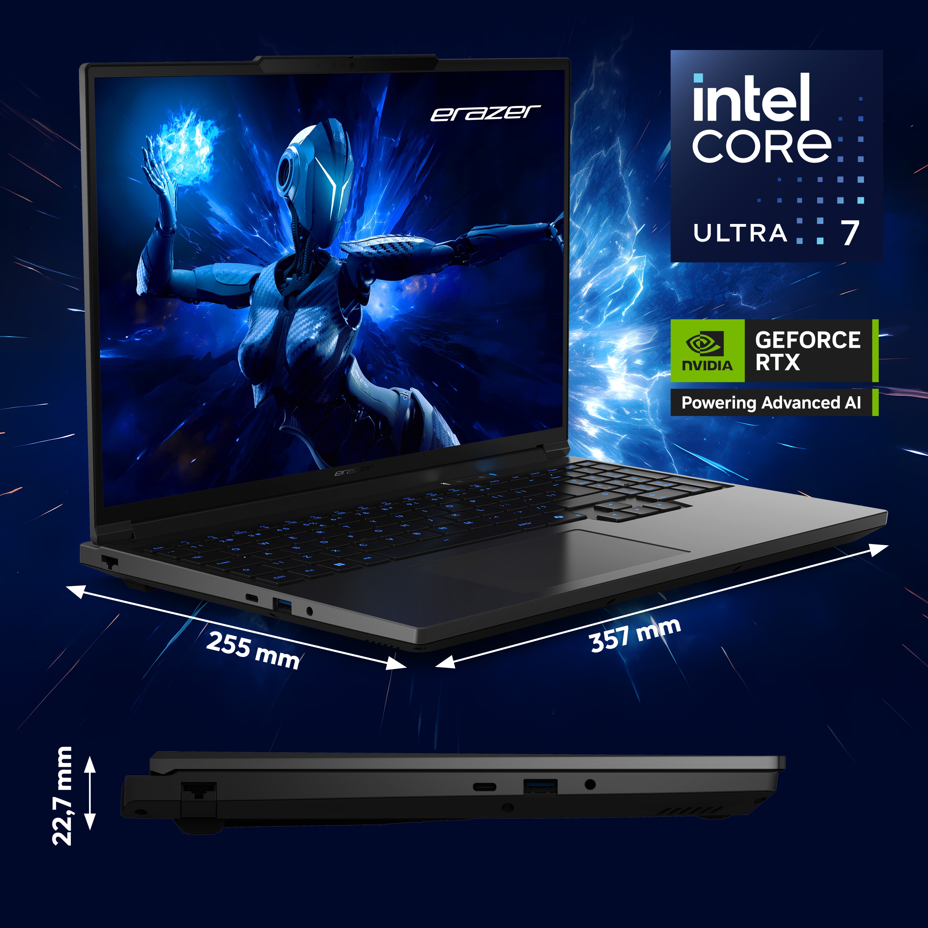 MEDION® ERAZER Major 16 X1 High-End Gaming Laptop, Intel® Core™ Ultra 7 Prozessor 255HX, Windows 11 Home, 40,6 cm (16”) QHD+ Display 100% sRGB mit 300 Hz, RTX 5070 Ti, 2 TB PCIe SSD, 32 GB RAM