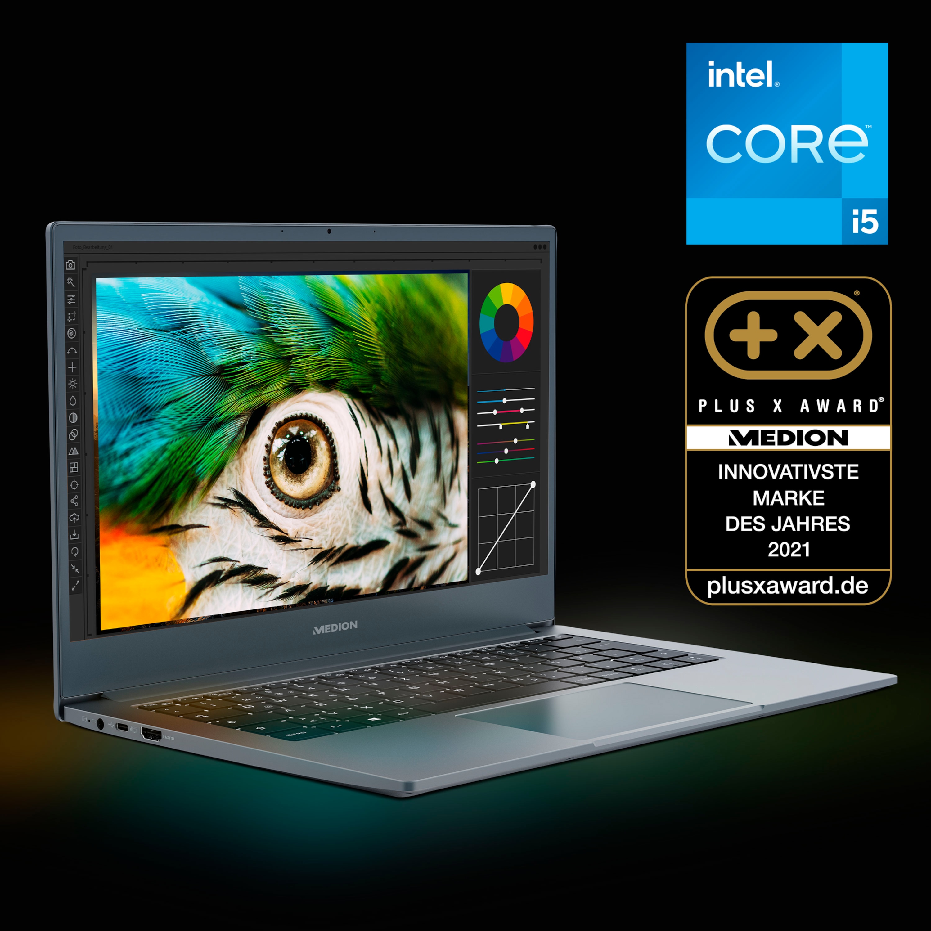 MEDION® AKOYA® S14409, Intel® Core™ i5-1135G7, Windows 10 Home, 35,5 cm (14'') FHD Display, 512 GB PCIe SSD, 16 GB RAM, Creator Notebook