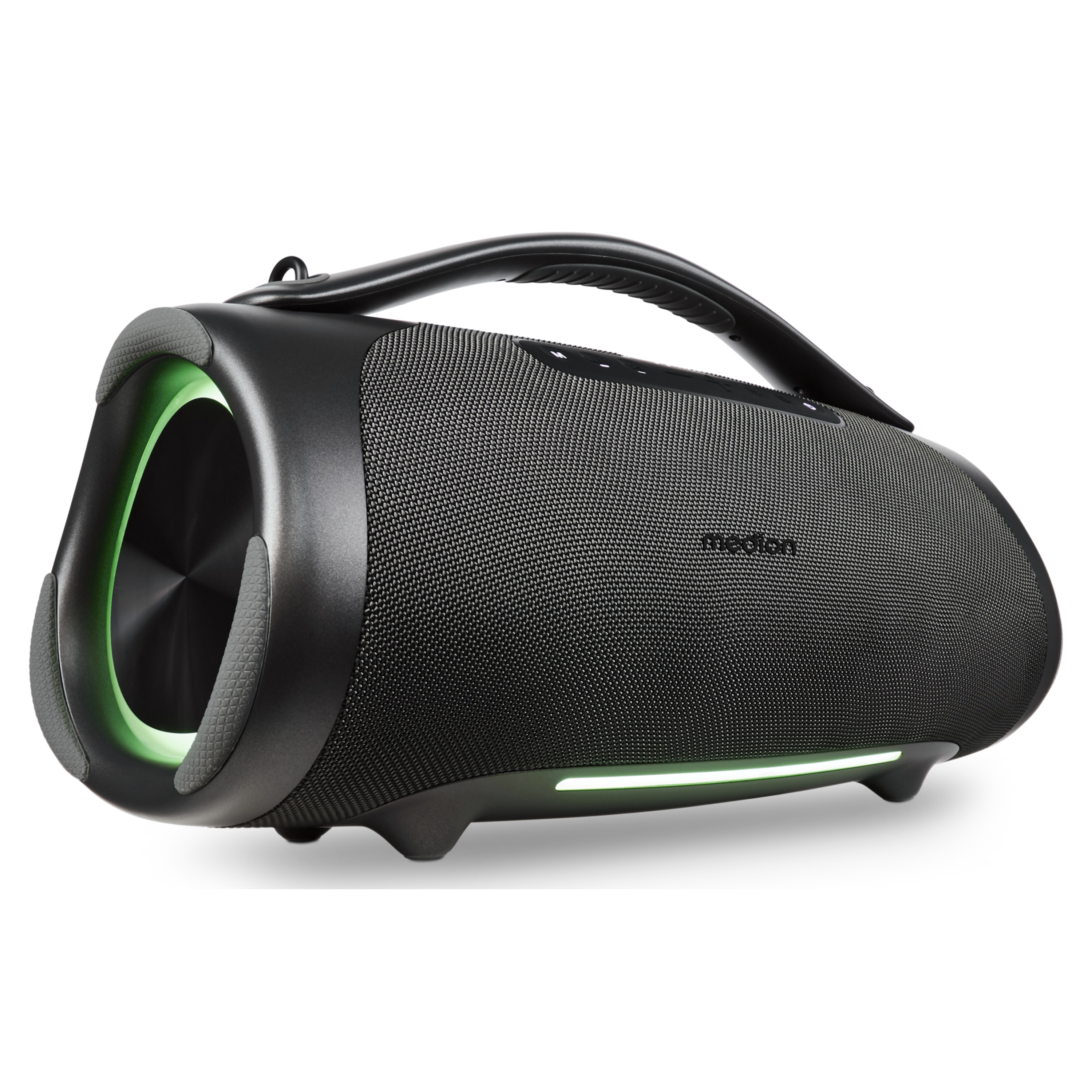 MEDION® LIFE® P61768 Tragbarer Bluetooth® Lautsprecher XL, Dual Illuminated & Lightstrip (RGB-Lichteffekte), Bluetooth® 5.3, integrierter Akku mit bis zu 30 Stunden Laufzeit, robustes & mobiles Design, 2 x 25 W + 50 W RMS