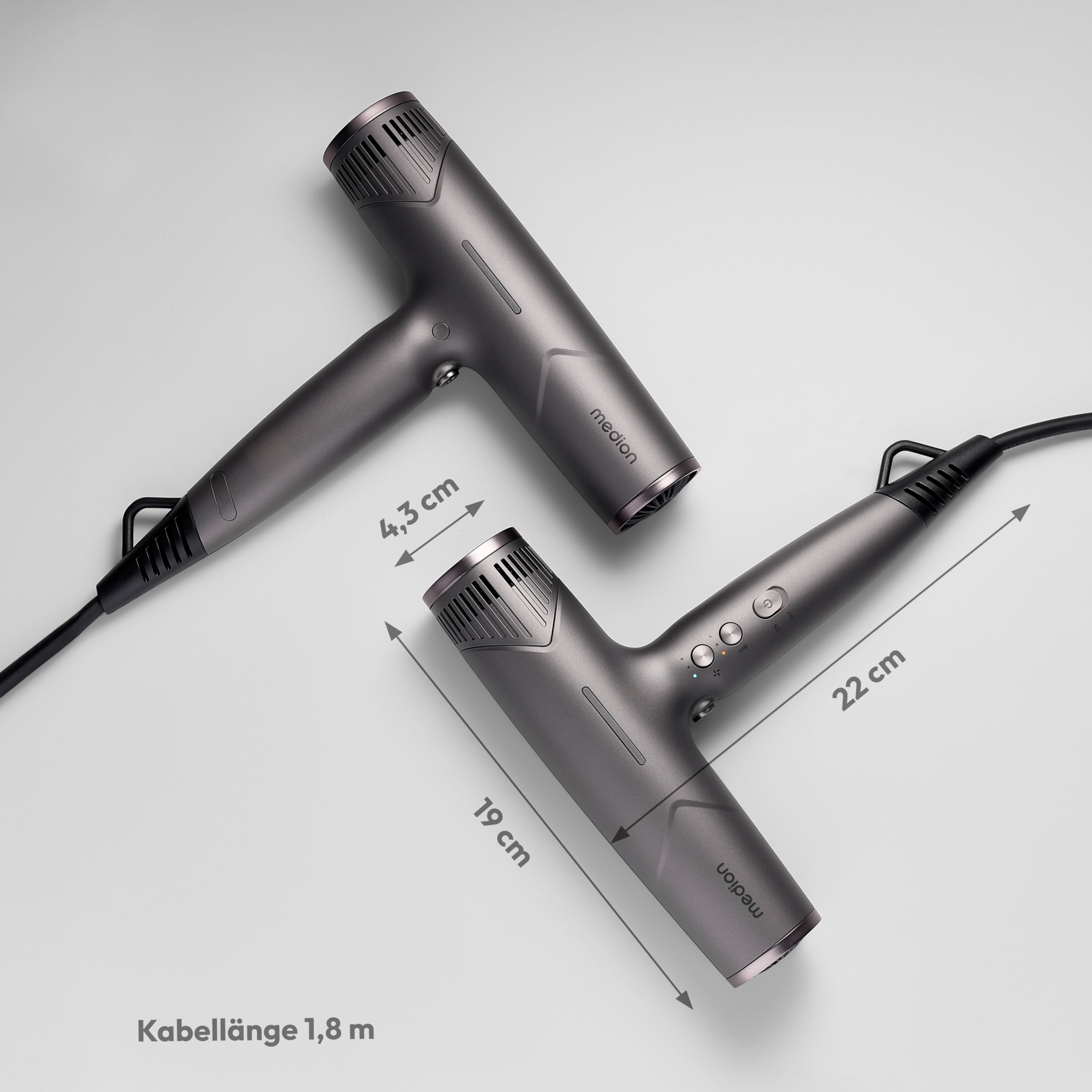 MEDION® LIFE HD2 Haartrockner mit Ionen-Technologie, 1.500 Watt, Selbstreinigungsfunktion, Vielseitige Aufsätze: Stylingdüsen und Diffusor, 3 Temperatur- und 3 Luftstromstufen