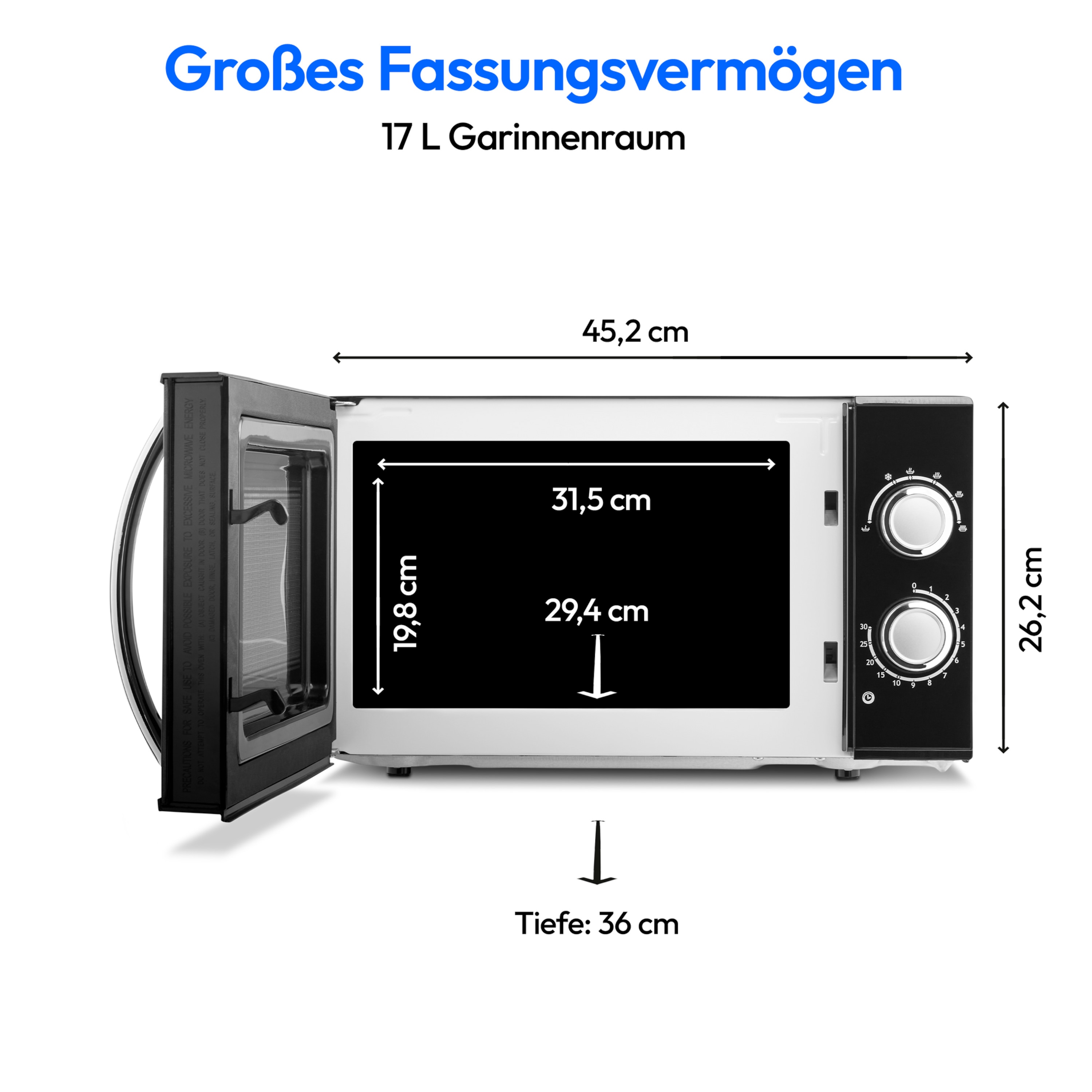 MEDION® LIFE® Mikrowelle MD 15644, 700 Watt Leistung, 17 L Kapazität, 6 Leistungsstufen, Auftaufunktion