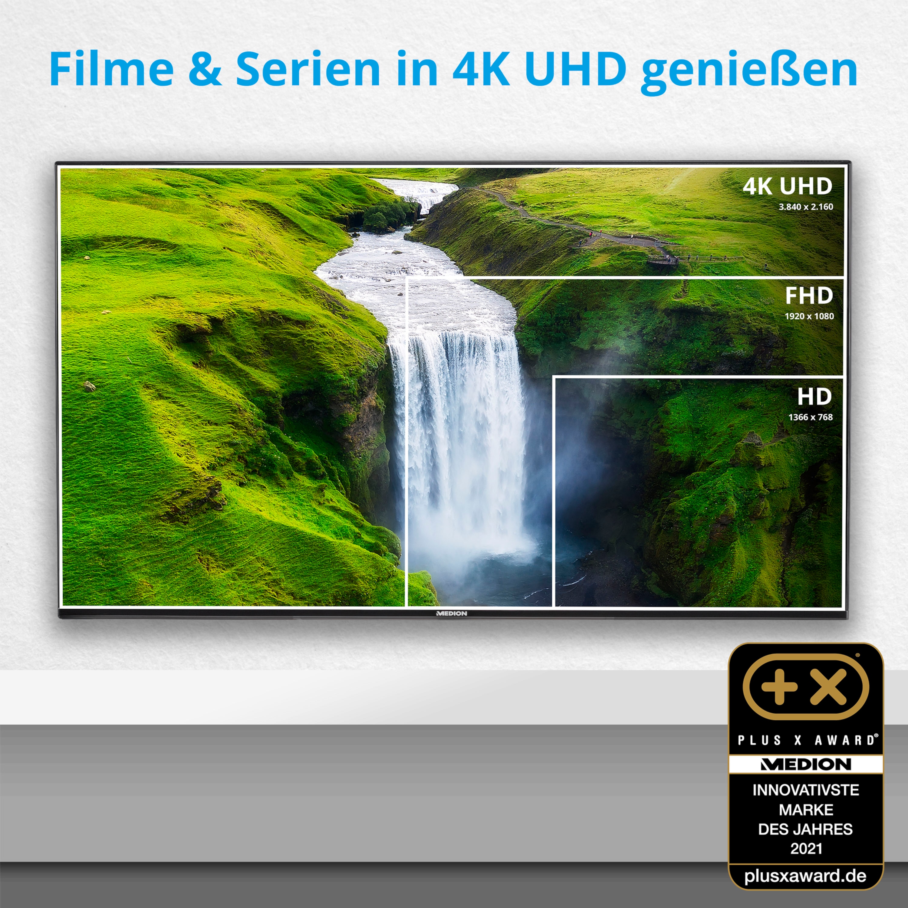 MEDION® LIFE® X15595 (MD 32045) LCD Smart-TV, 138,8 cm (55'') Ultra HD + MEDION® LIFE® P61155 2.0 Soundbar - ARTIKELSET