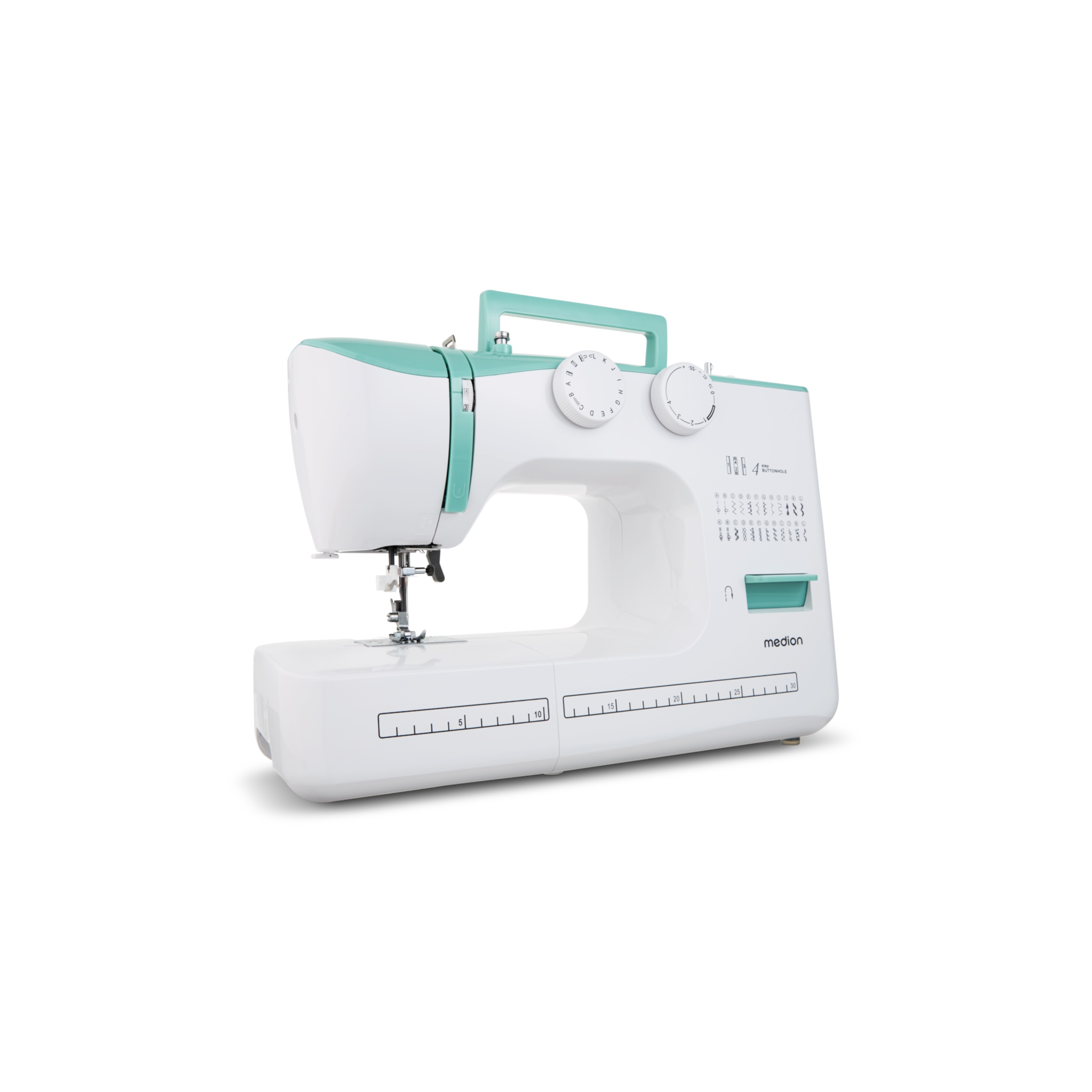 MEDION® LIFE® Freiarm-Nähmaschine SM60 (MD10689), einstellbare Stichlänge und Stichbreite, automatischer Einfädler, 60 verschiedene Stichmuster, integriertes Zubehörfach, 60 Watt Motorleistung