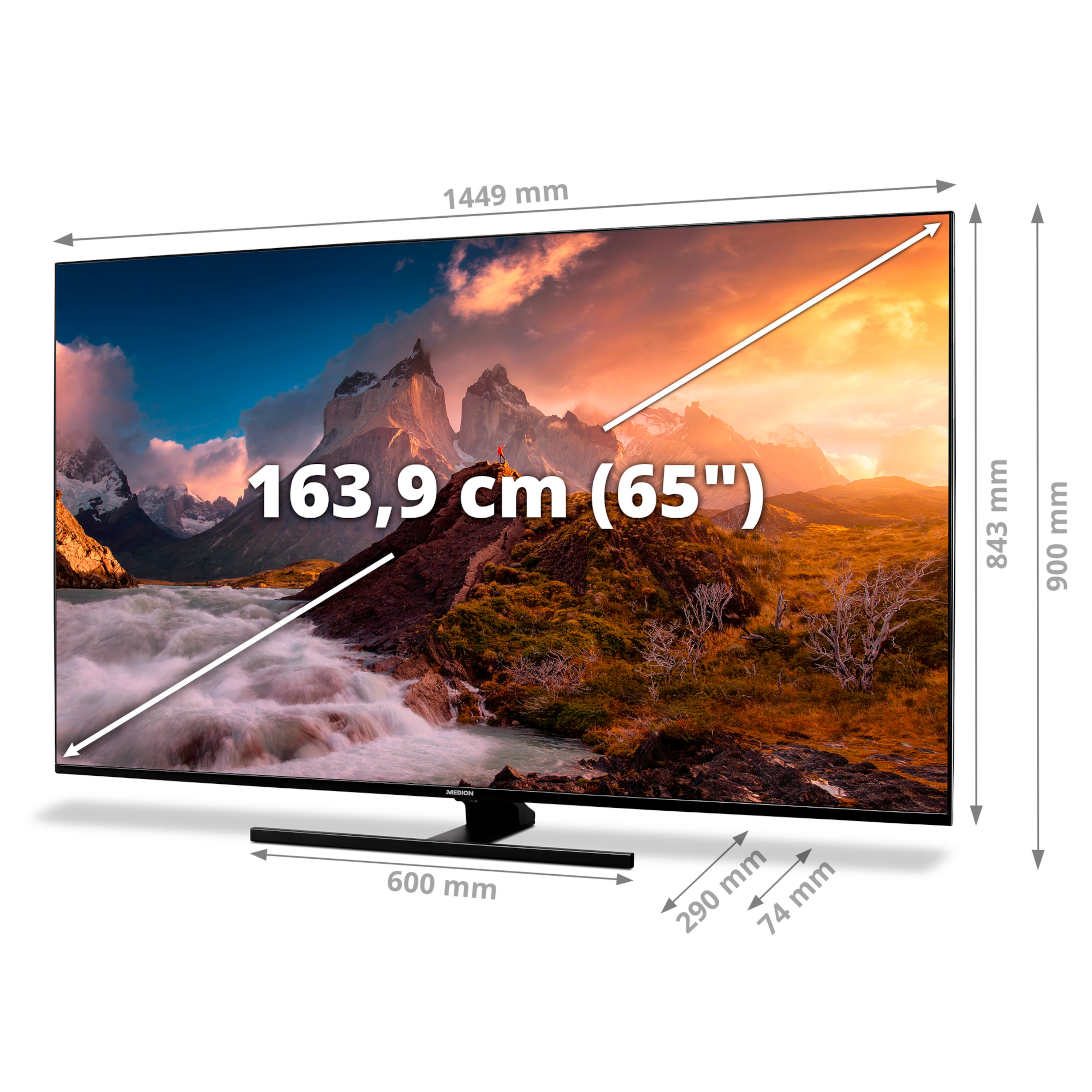 MEDION® LIFE® X16575 (MD 30608) QLED Smart-TV, 163,9 cm (65'') Ultra HD Display +Soundbar MEDION® LIFE® P61155 (MD44055)  - ARTIKELSET