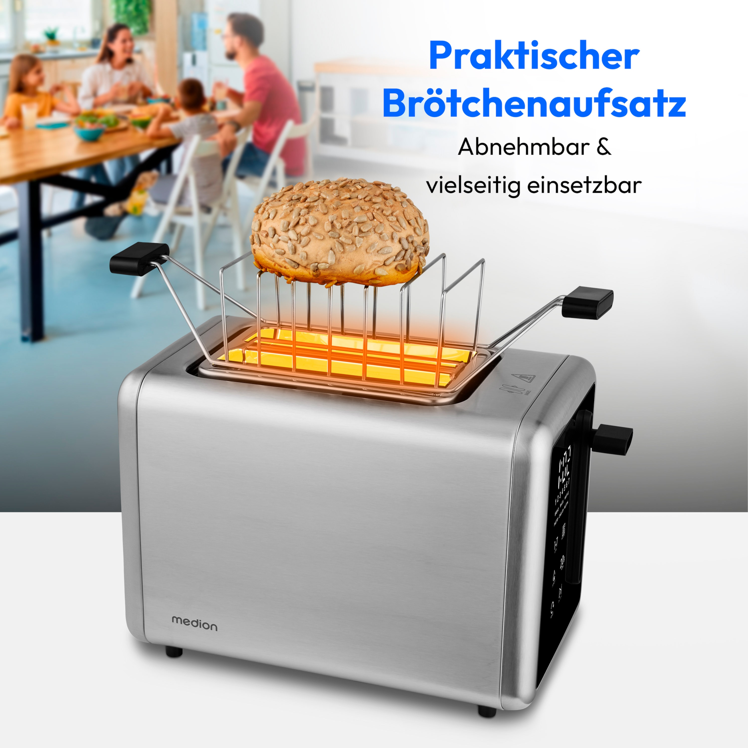 MEDION® MEDION LIFE Toaster MD12102, 2 Toastschlitze für zwei Toastscheiben, LED Sensor-Touch-Display für präzise Steuerung, 7 Bräunungsstufen und 5 Automatikprogramme