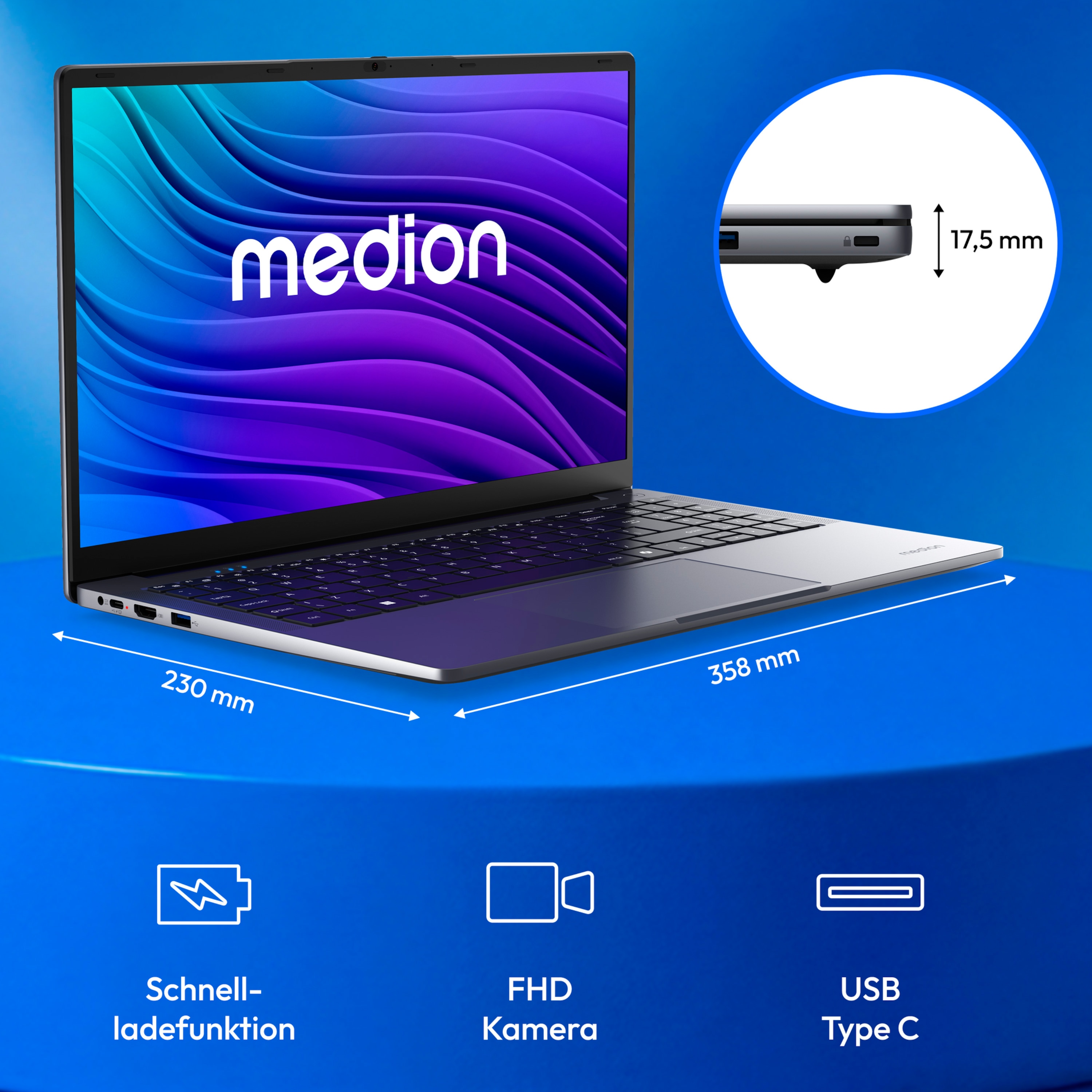 MEDION® E15223 Laptop, Intel® Prozessor N100, Windows 11 Home (S Modus), 39,6 cm (15,6'') FHD Display, 128 GB SSD, 4 GB RAM