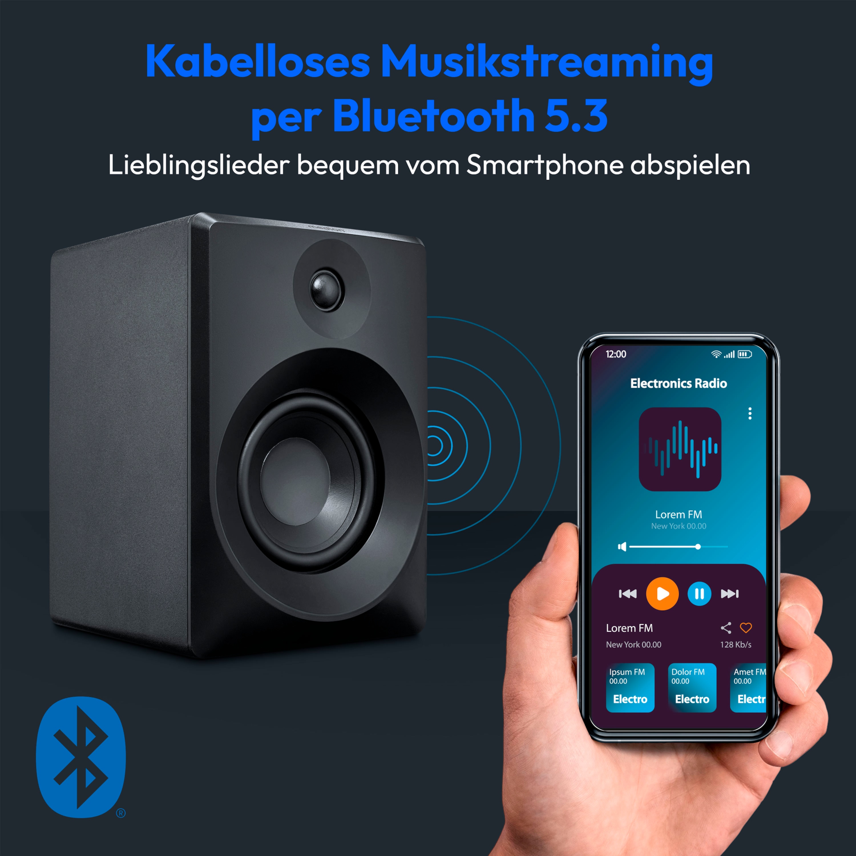 MEDION® LIFE® P61925 Regallautsprecher, aktiver & passiver Lautsprecher, 2-Wege-System, Bluetooth® 5.0, Stereo-Sound mit integriertem Hochtöner und Subwoofer, 2 x 50 W RMS