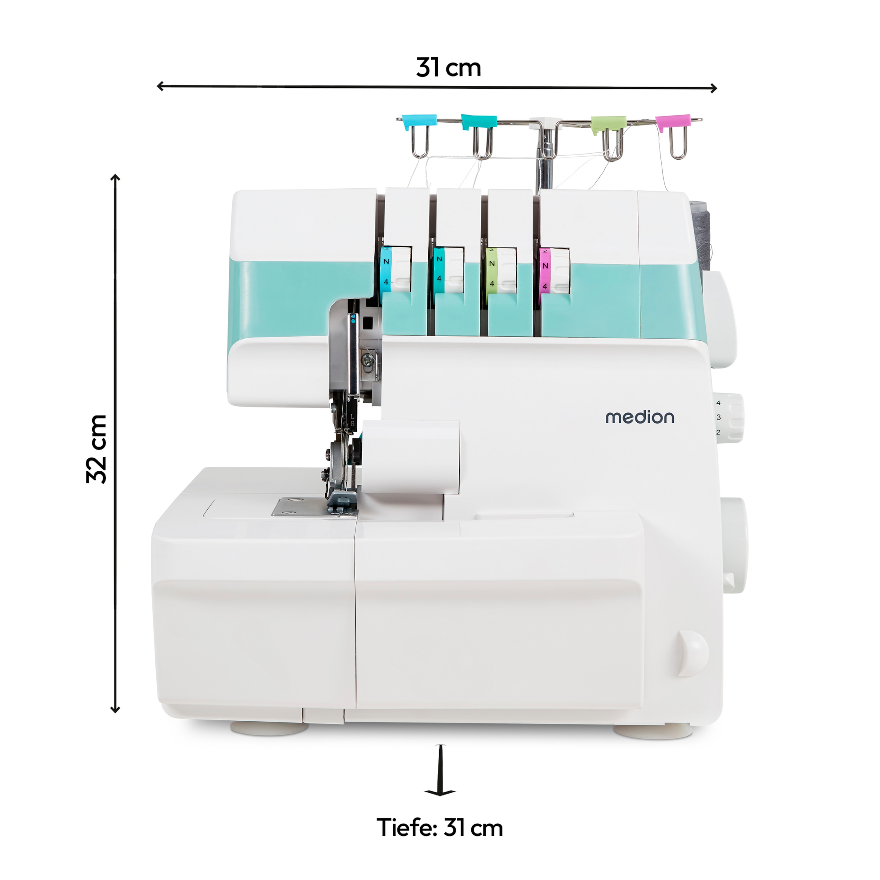 MEDION® Overlock-Nähmaschine MD 19169, 90 W Leistung, LED Licht, nähen mit 4 Fäden gleichzeitig, umfangreiches Zubehör