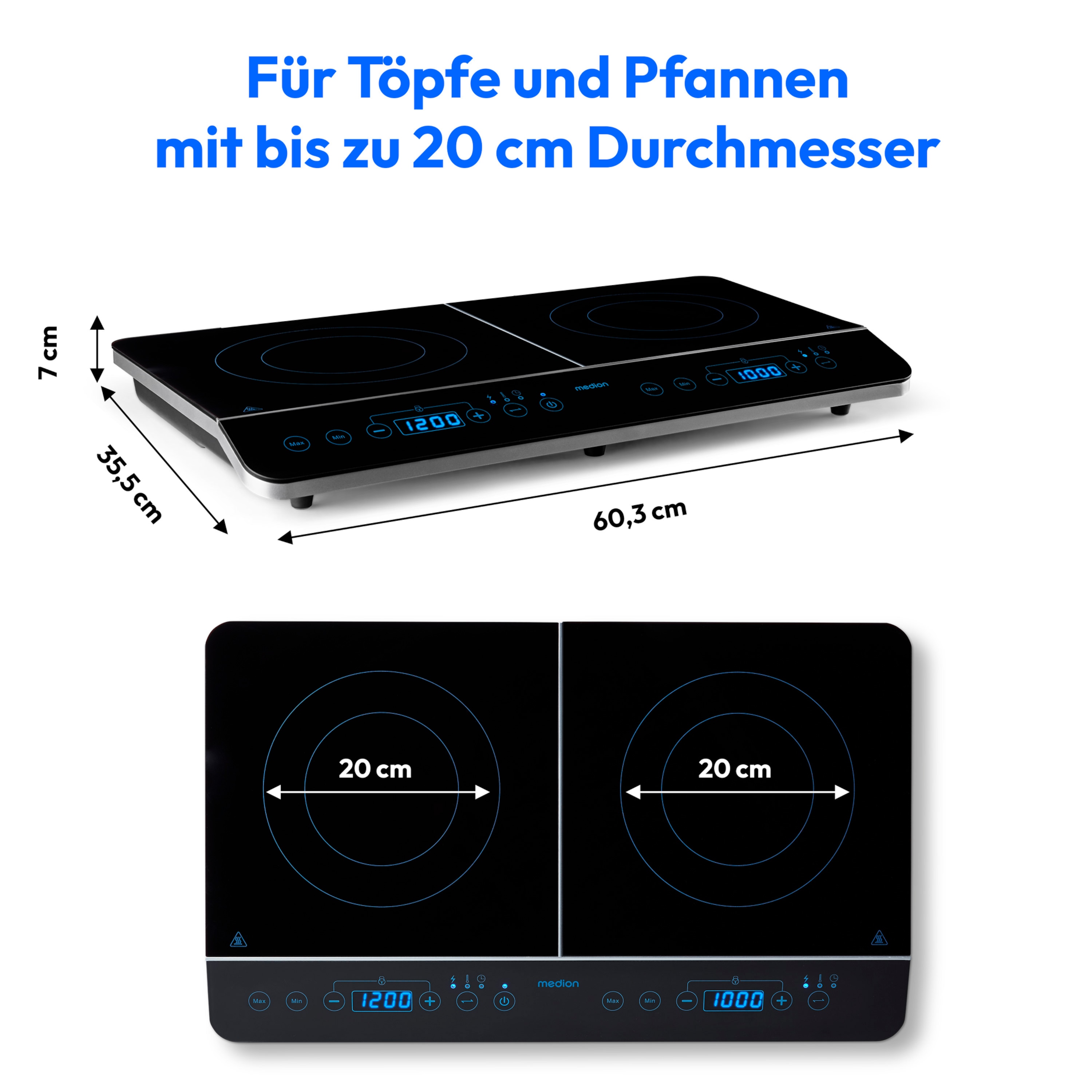 MEDION® LIFE® Doppel-Induktionskochplatte MD 15324, 3500 Watt Induktionsleistung, automatische Topferkennung, energiesparend