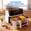 MEDION® LIFE® P25 XXL Flex M Heißluftfritteuse MD100057 weiß, 100 Rezepte in der Life+ App, 2 separate Garzonen, 10 Automatikprogramme, 10,8 L Gesamt-Nutzinhalt, 3.040 Watt, Temperatur einstellbar bis 200 °C