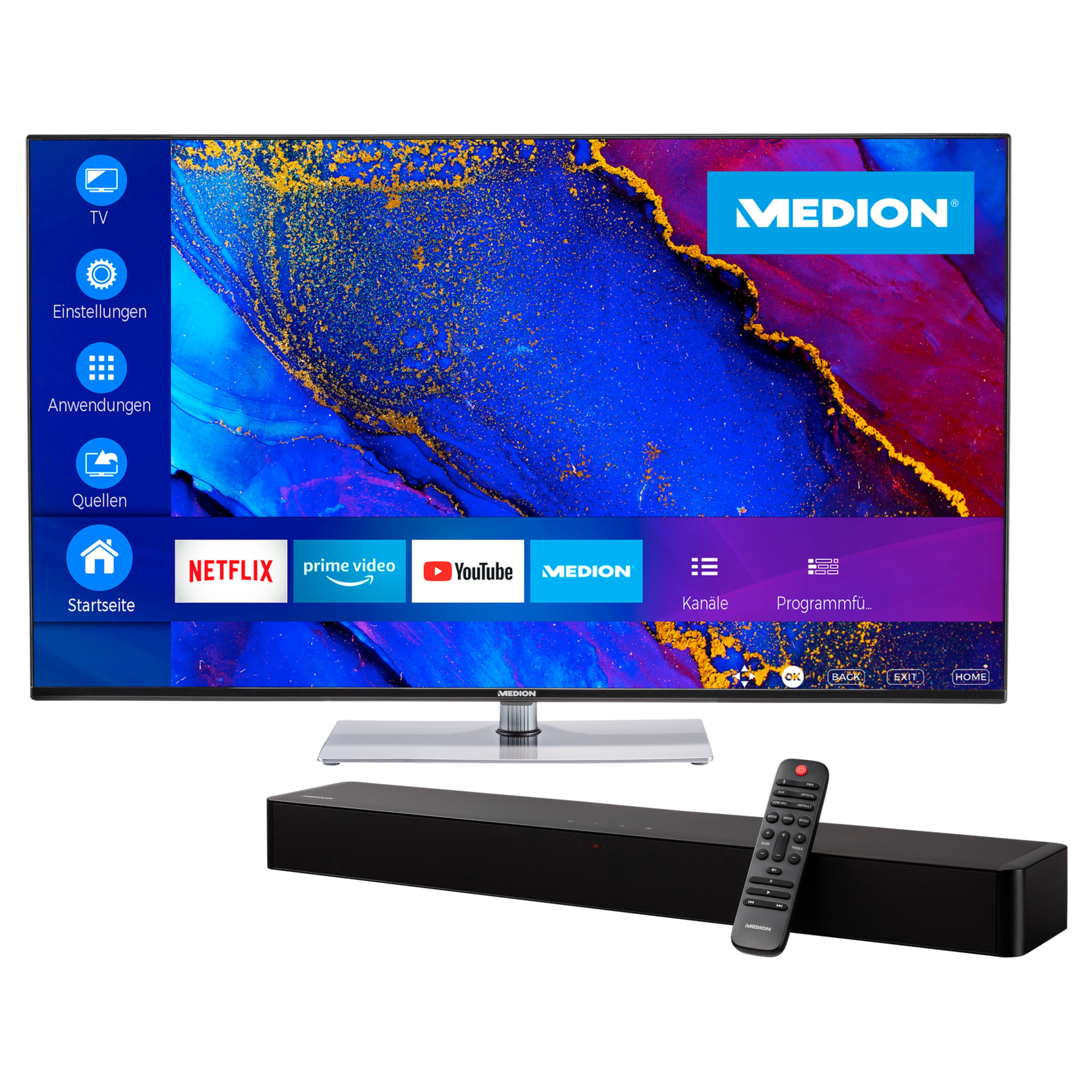 MEDION® LIFE® X15521 138,8 cm (55'') Ultra HD Smart-TV + 2.0 Bluetooth Soundbar P61155 - ARTIKELSET