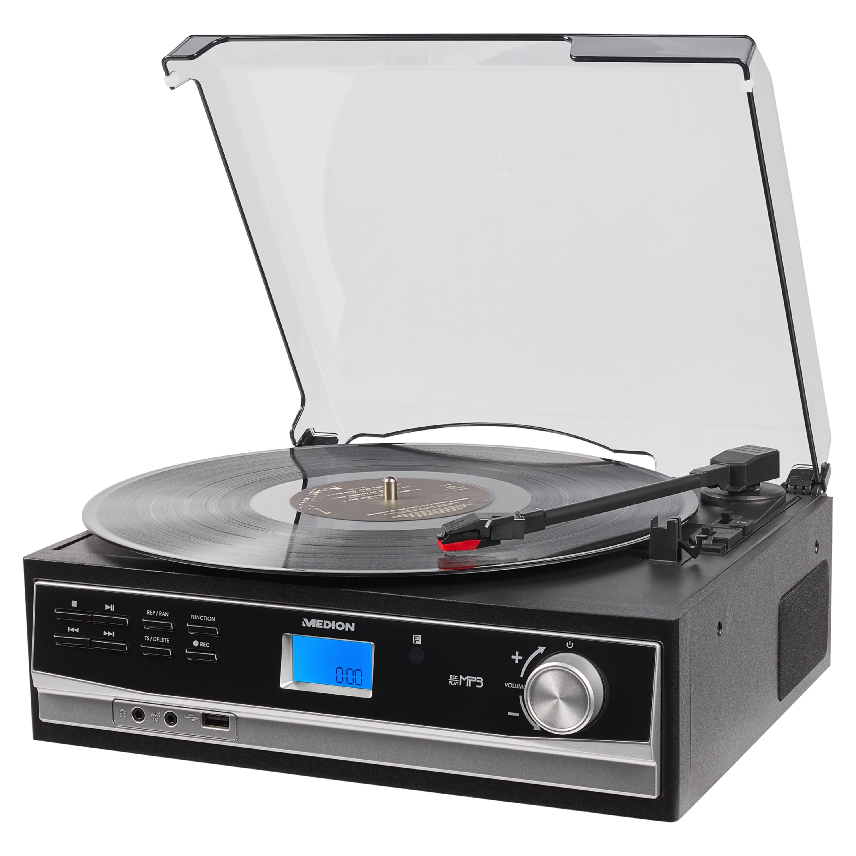 MEDION® LIFE® E67005 Schallplatten- und Kassettendigitalisierer, direkte MP3-Umwandlung (kein PC erforderlich), USB- Anschluss,  AUX-In, manuelle und automatische Titeltrennung  (B-Ware)