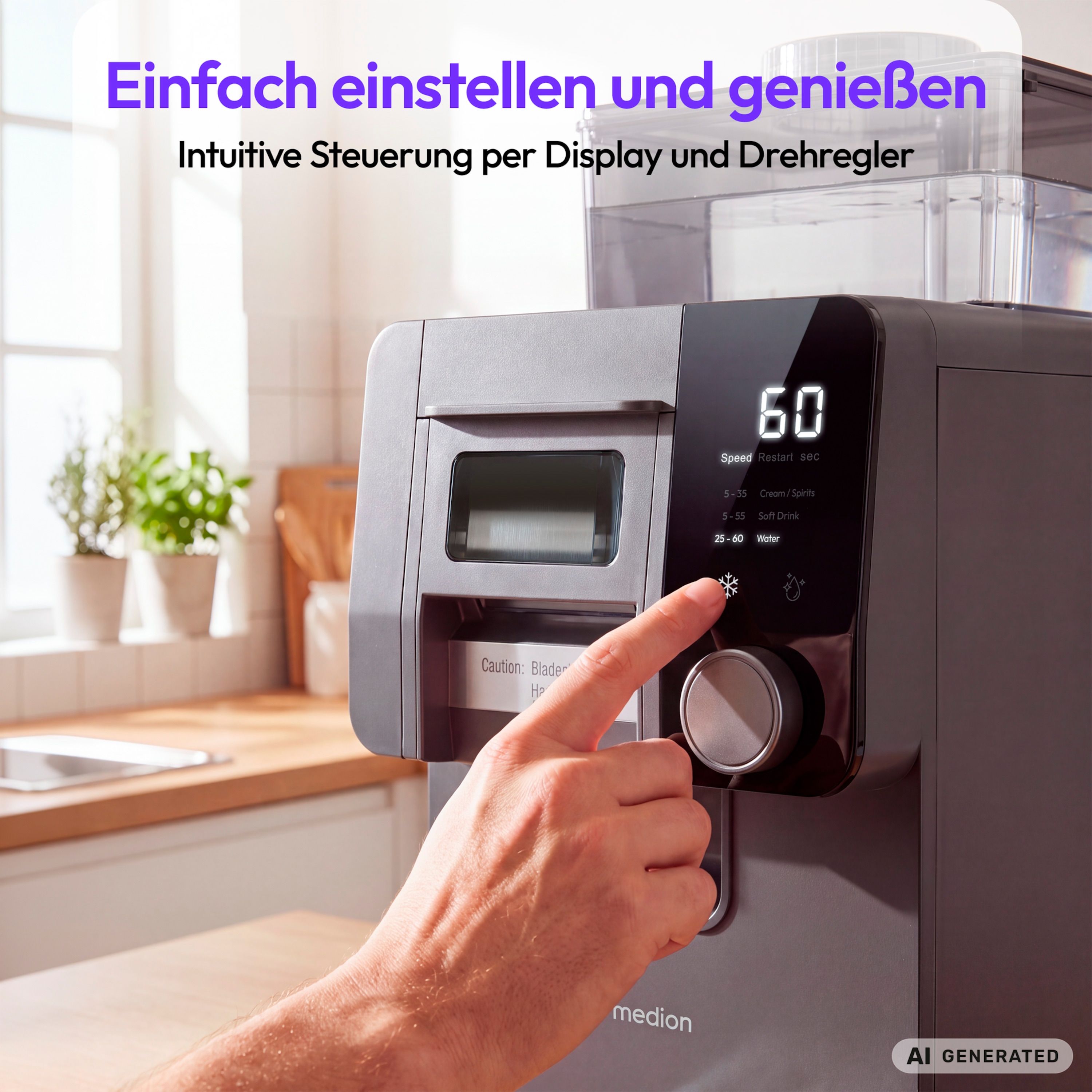 MEDION® Snowzy MD 100183, Snow-Ice-Maker, 200 Watt, 1,8-Liter-Tank, in 50 Sekunden startklar, stufenlose Geschwindigkeitsregelung, LED-Display