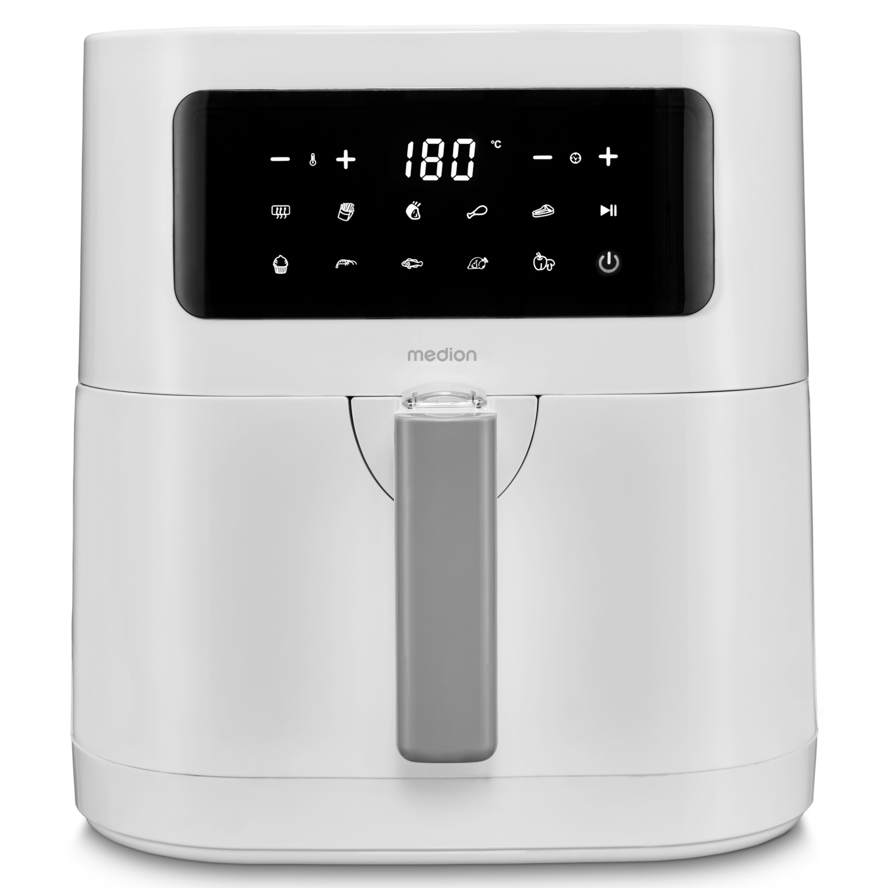 MEDION® LIFE® E40 XL Heißluftfritteuse MD 11740, 100 Rezepte in der Life+ App, ölfreies Frittieren, 9 Automatikprogramme, 5,2 L Korbvolumen