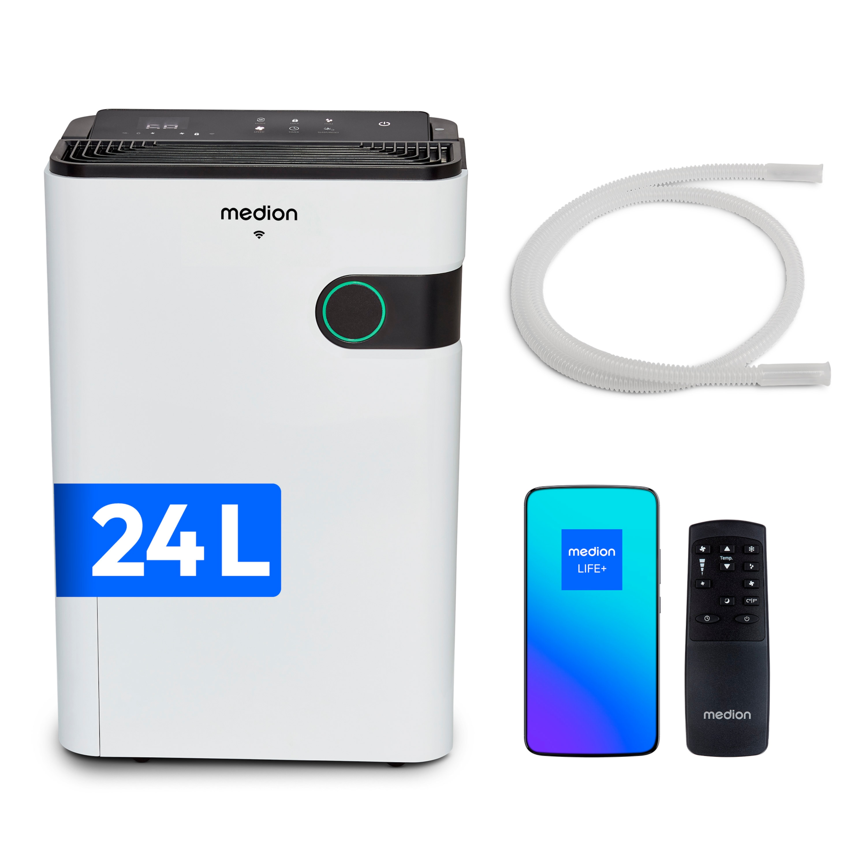 MEDION® Smarter Luftentfeuchter DH30S (MD12044), Steuerung per App, Leistung max. 280W, Volumen Wassertank ca. 5L, 2 Geschwindigkeitsstufen, Touch-Bedienung