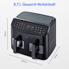 MEDION® LIFE® P20 XXL Twin Doppelzonen-Heißluftfritteuse MD 11760, 100 Rezepte in der Life+ App, 2 separate Garzonen, 9 Automatikprogramme, 8,7 L Gesamt-Nutzinhalt, 2.600 Watt, Temperatur einstellbar bis 200 °C