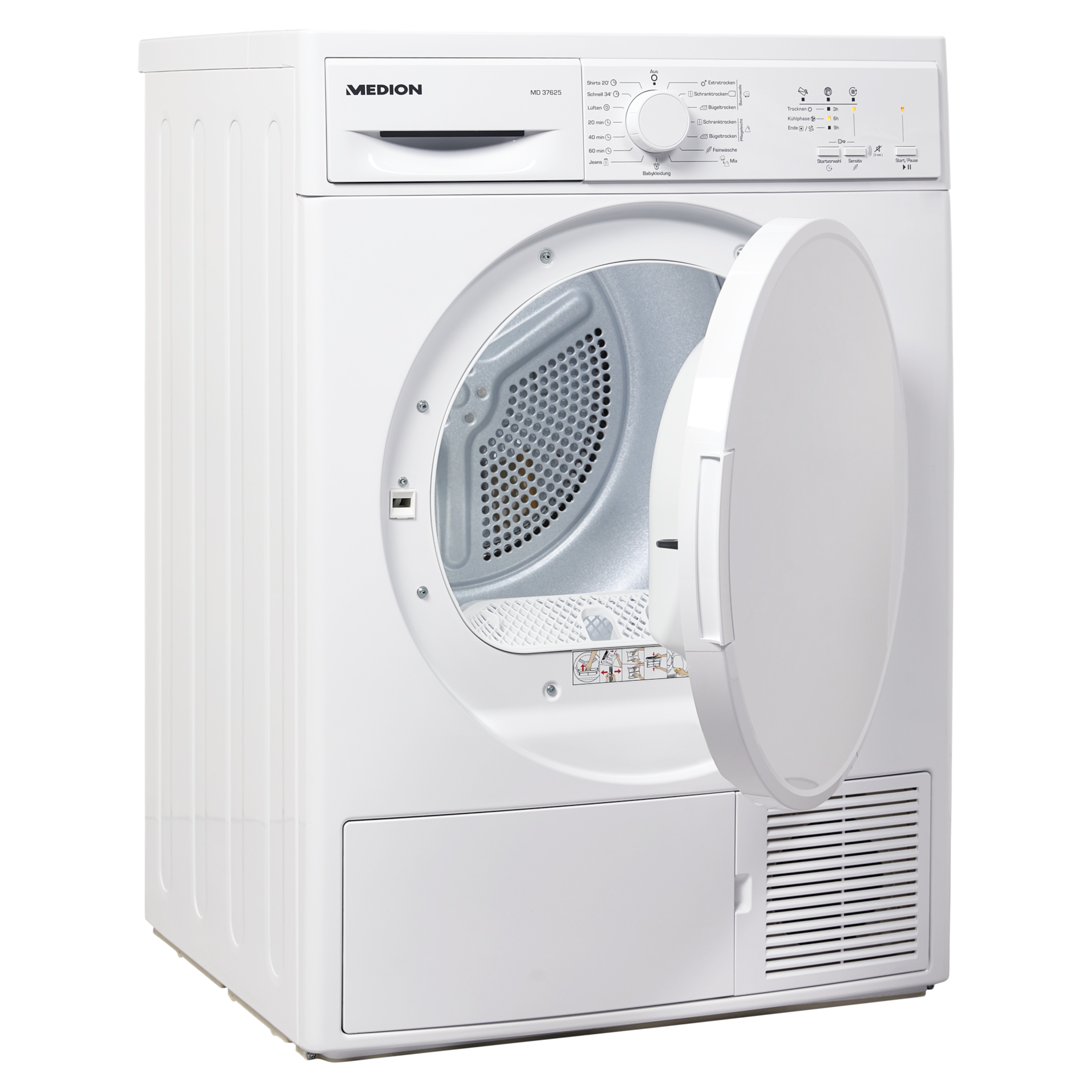 MEDION® Wärmepumpentrockner MD 37625, 15 Programme, Fassungsvermögen 7 kg, sensorgesteuertes Trocknen, große Türöffnung