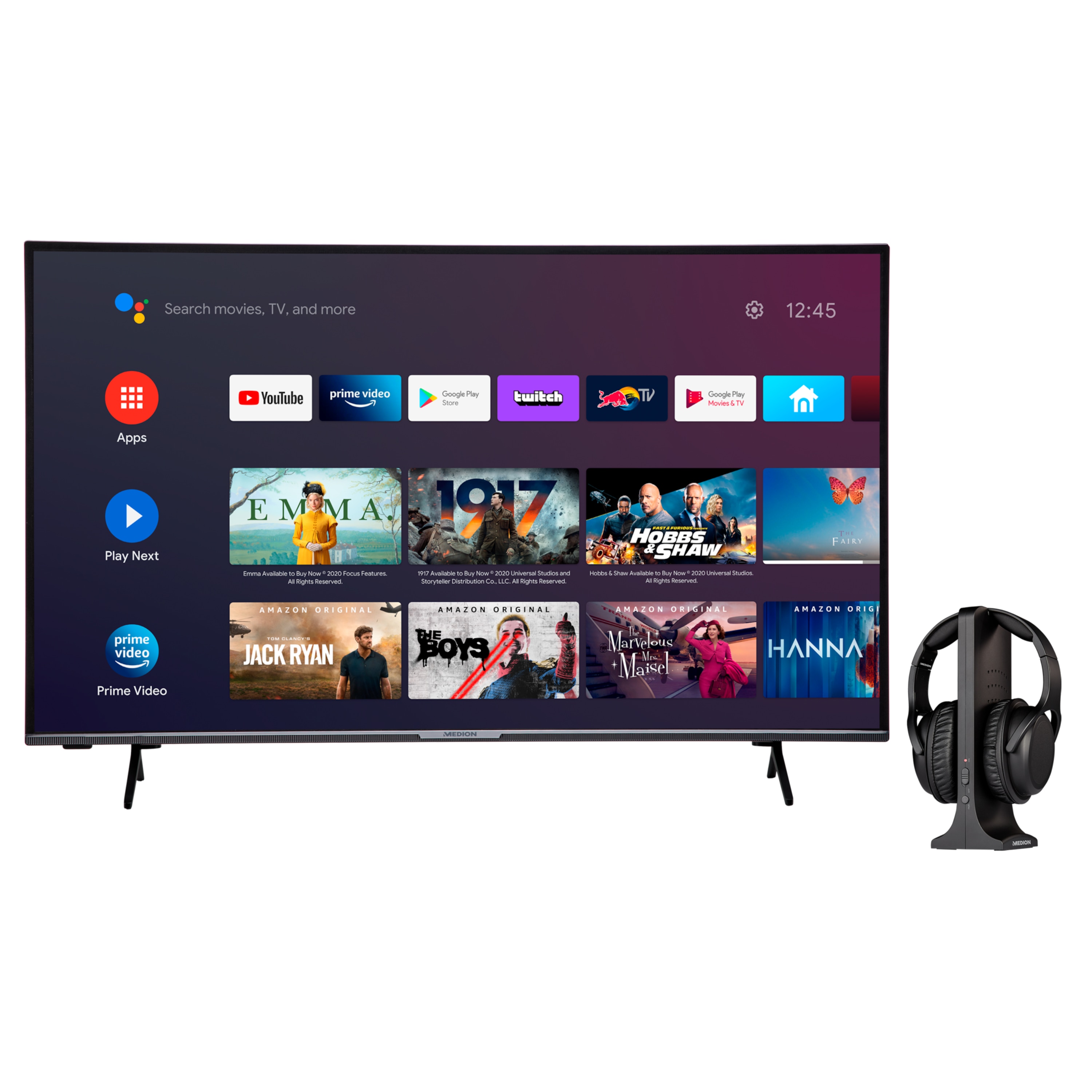 MEDION® LIFE® X14320 Android™ 108 cm (43'') Ultra HD Smart-TV + E62003 Funkkopfhörer - ARTIKELSET