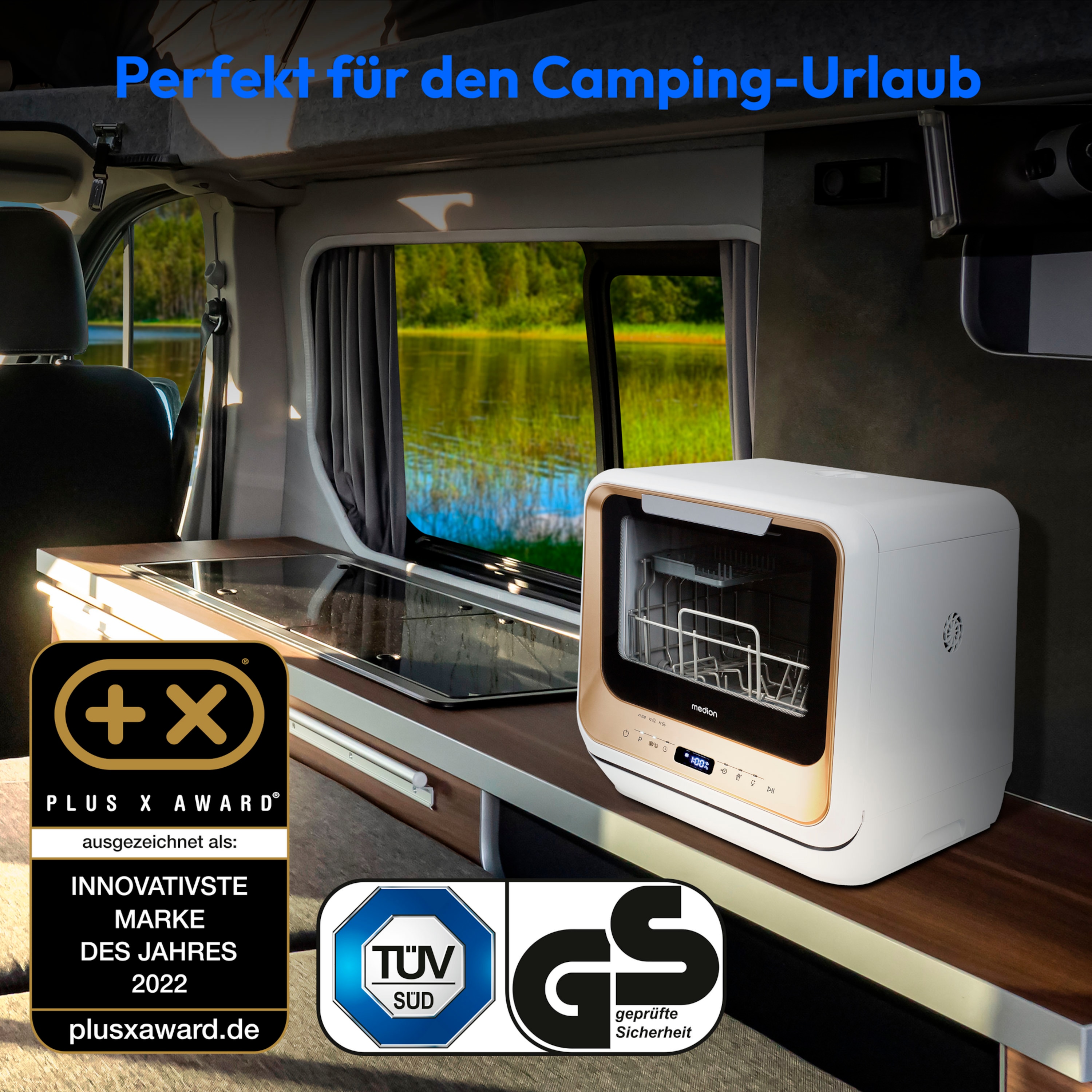 MEDION® LIFE® Mini-Geschirrspüler DWT20 (MD37763), für 2 Gedecke, 6 Reinigungsprogramme, Startzeitvorwahl