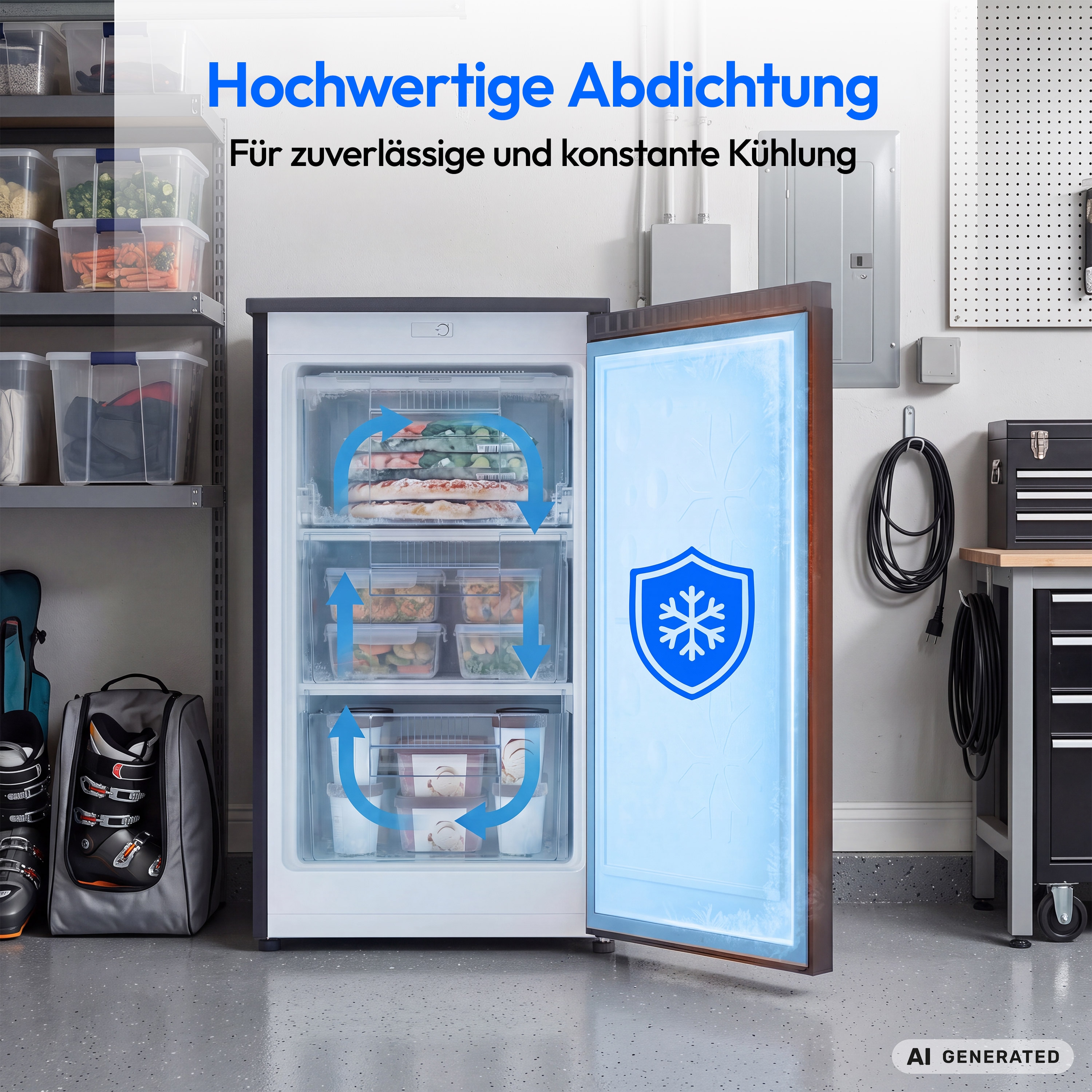 MEDION® LIFE Gefrierschrank MD370018 Schwarz, 85 L Nutzinhalt, 3 Türfächer, manuelle Abtauung, Temperaturbereich 0–5 °C, Energieklasse C, leiser Kompressorbetrieb (39 dB), wechselbarer Türanschlag