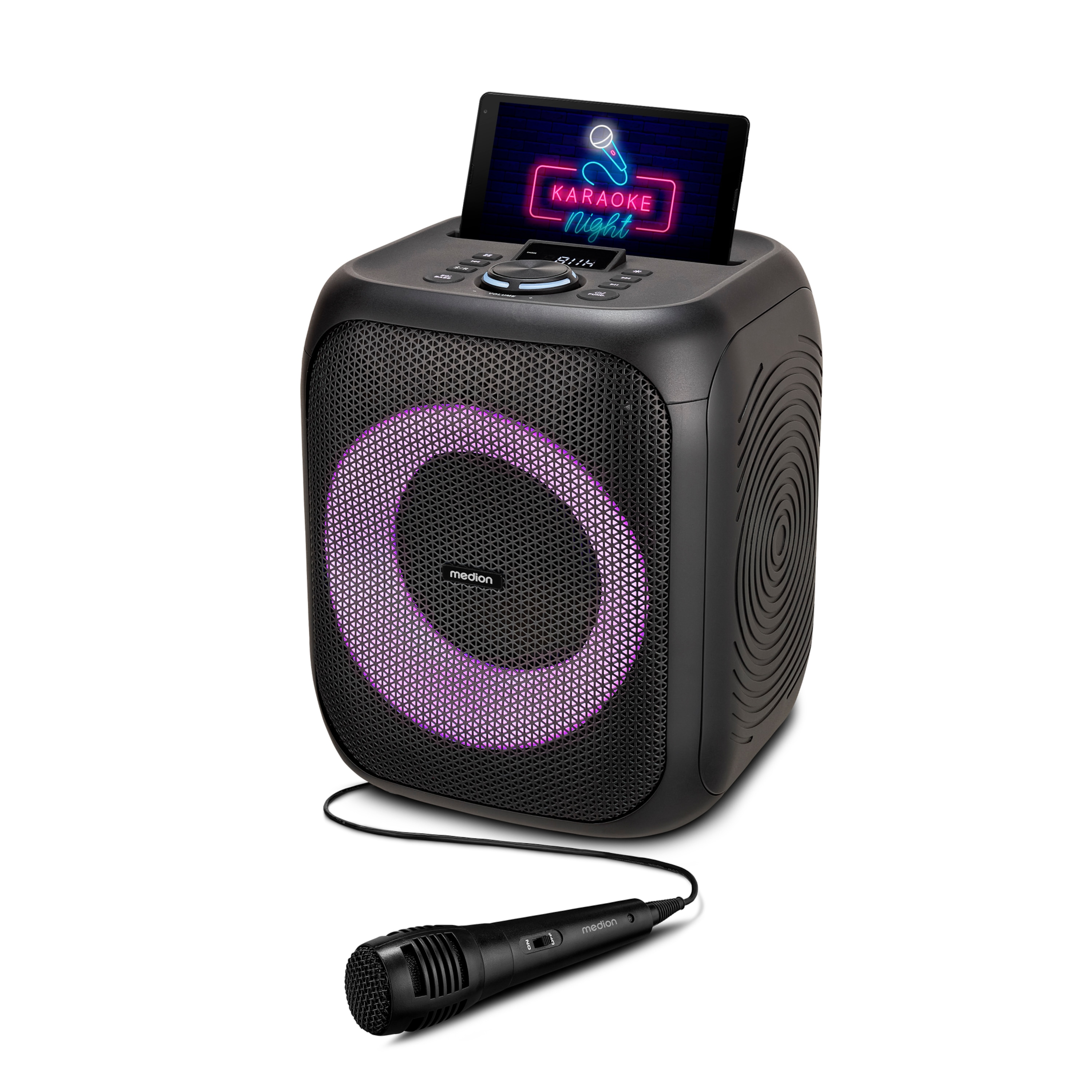 MEDION® LIFE® S61991 Partylautsprecher, tragbares Bluetooth®-Soundsystem. Bluetooth® 5.3 für kabellose Musikübertragung, verschiedene Lichteffekte, integrierter Akku, TWS-Funktion, 50 W RMS (B-Ware)