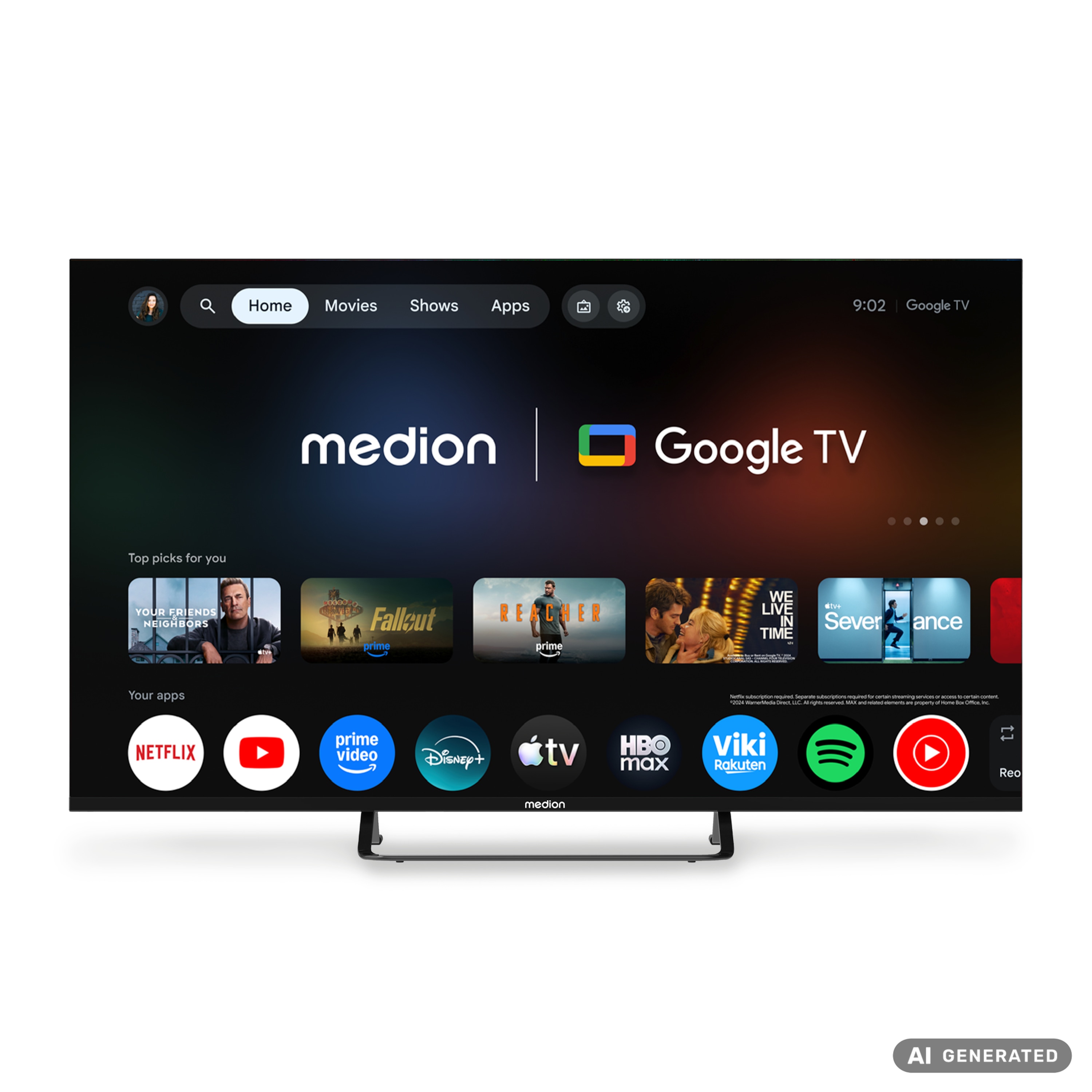 MEDION® LIFE MD 843701 QLED Google TV™ (2026), 108 cm (43'') Ultra HD Display, HDR (High Dynamic Range), Dolby Vision®, MEMC, Bluetooth®, PVR ready, Netflix, Prime Video, Disney+, App Store