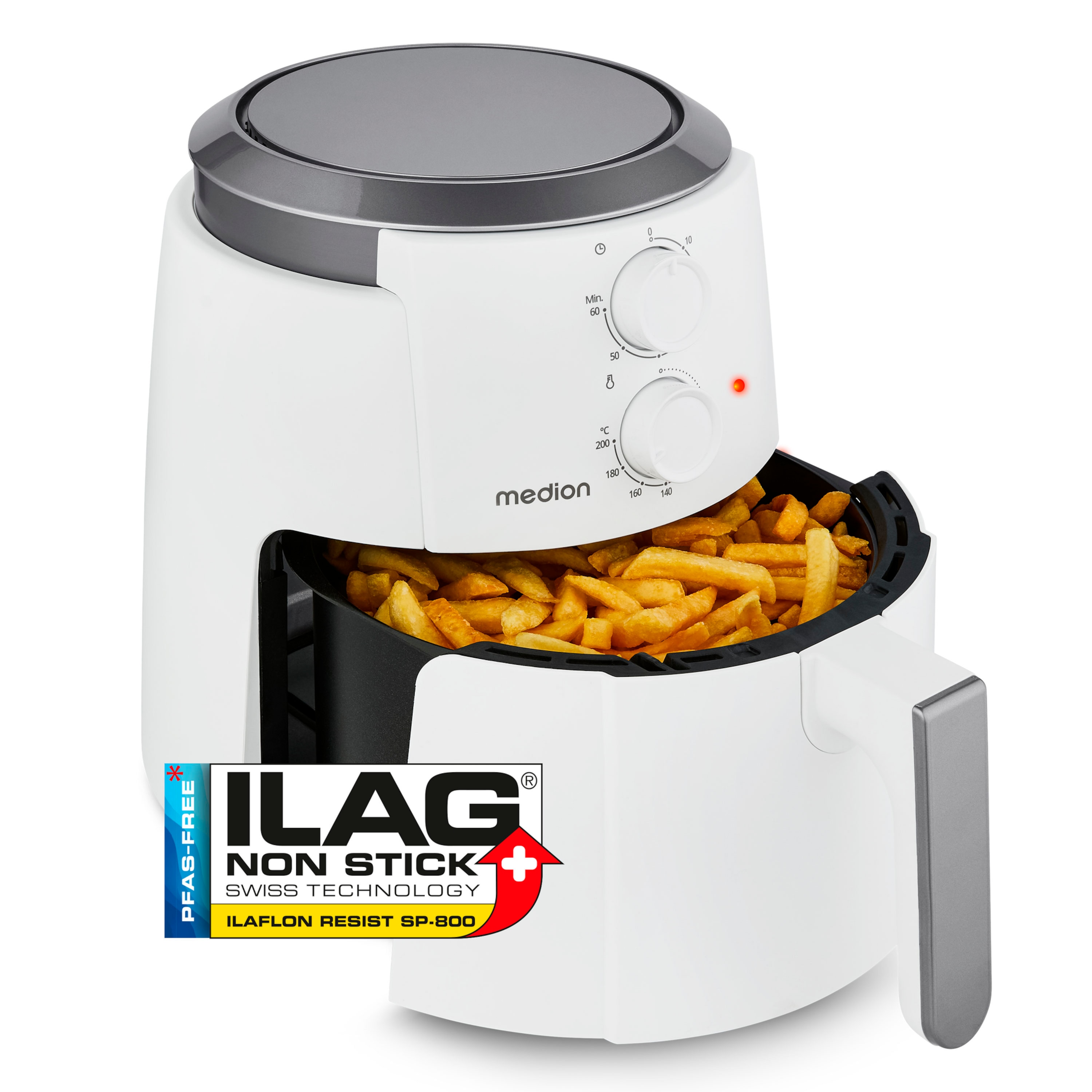 MEDION® LIFE Heißluftfritteuse P30 L (MD13020), 100 Rezepte in der Life+ App¹, 4,7 Liter Fassungsvermögen, 1.500 Watt, 60 min. Timer